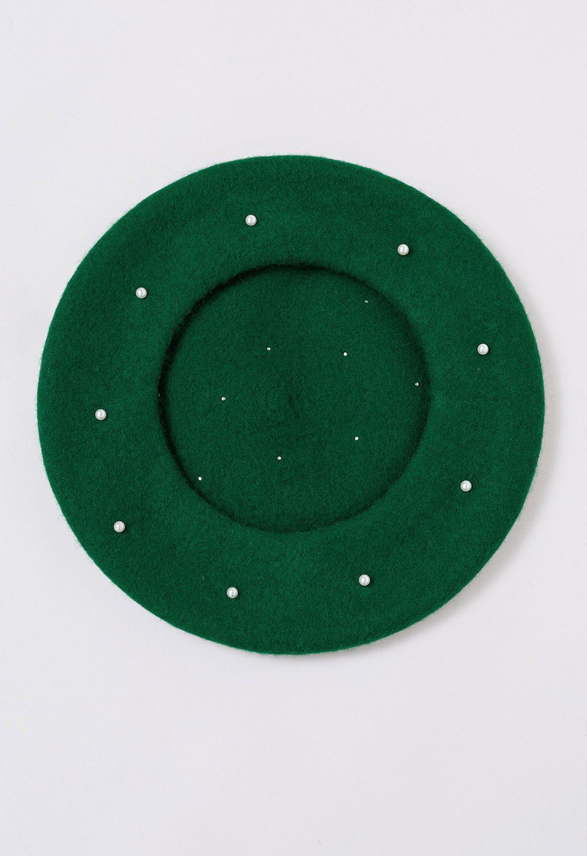 Handmade Pearl Wool Blend Beret Hat in Dark Green