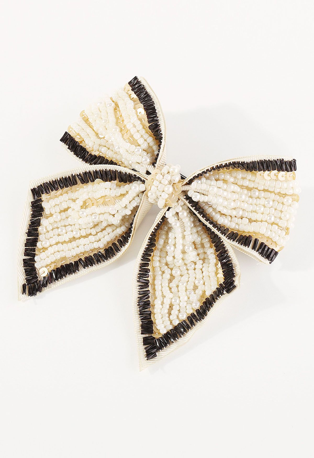 Sequin Beaded Bowknot Hair Barrette in Cream
