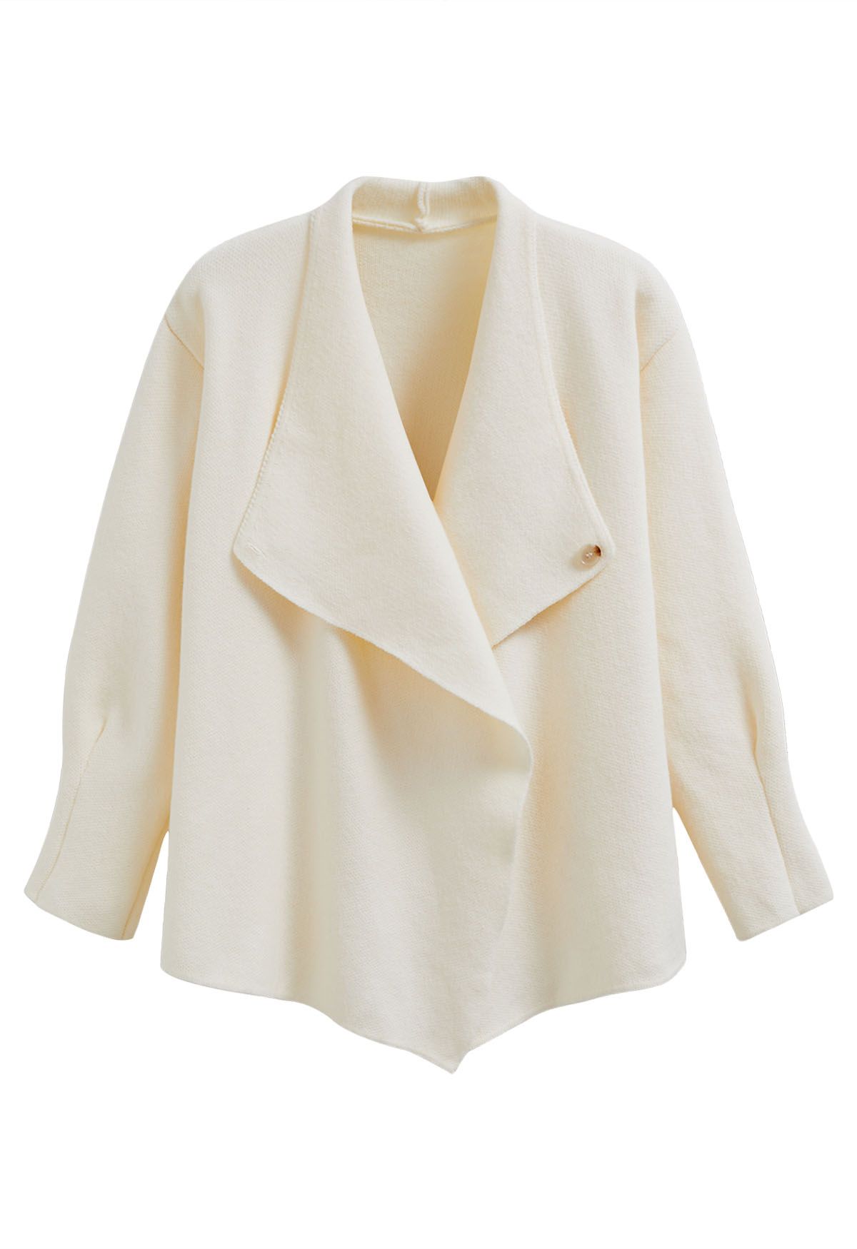 Casual-Chic Wide Lapel Knit Cardigan in Ivory