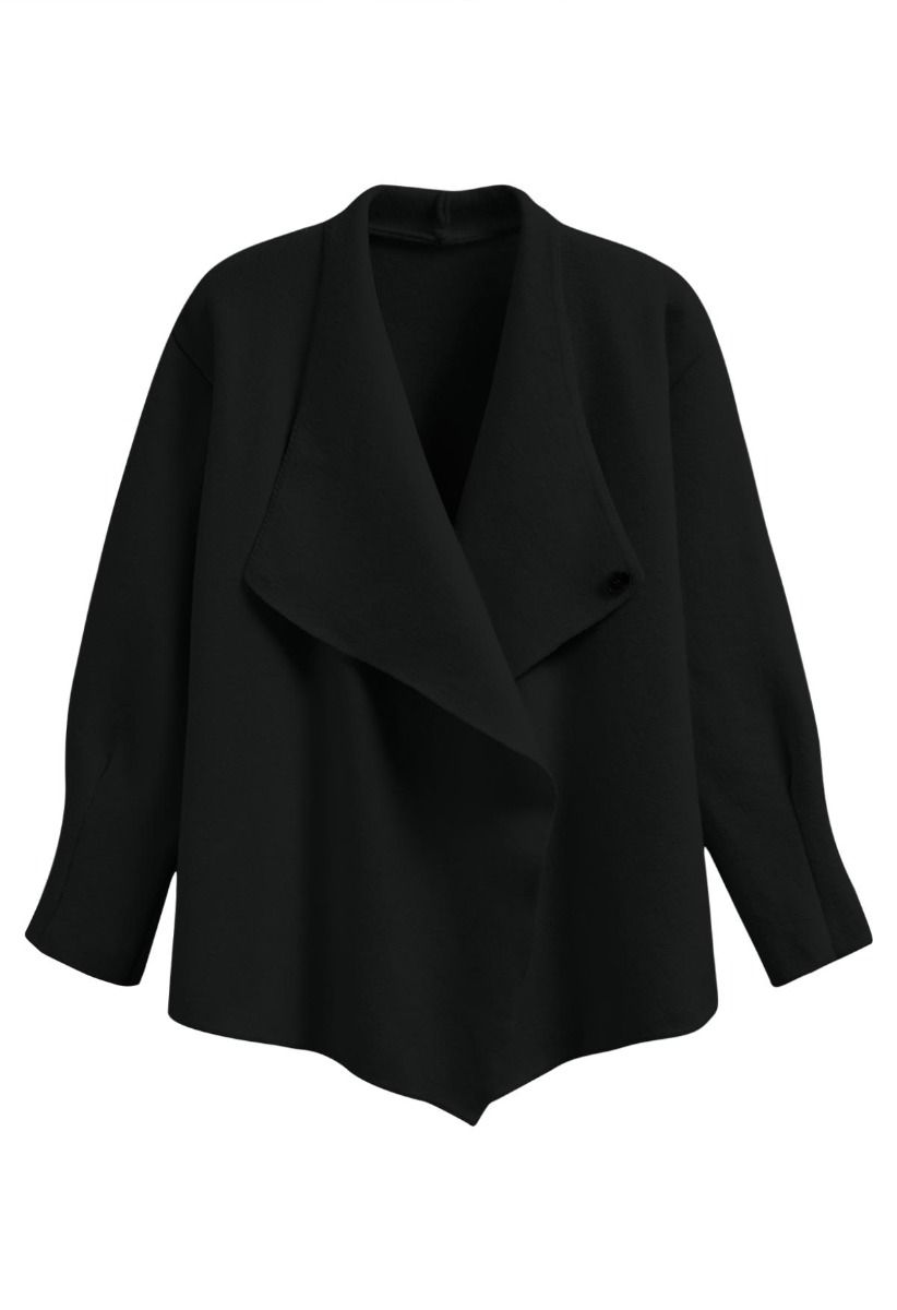 Casual-Chic Wide Lapel Knit Cardigan in Black