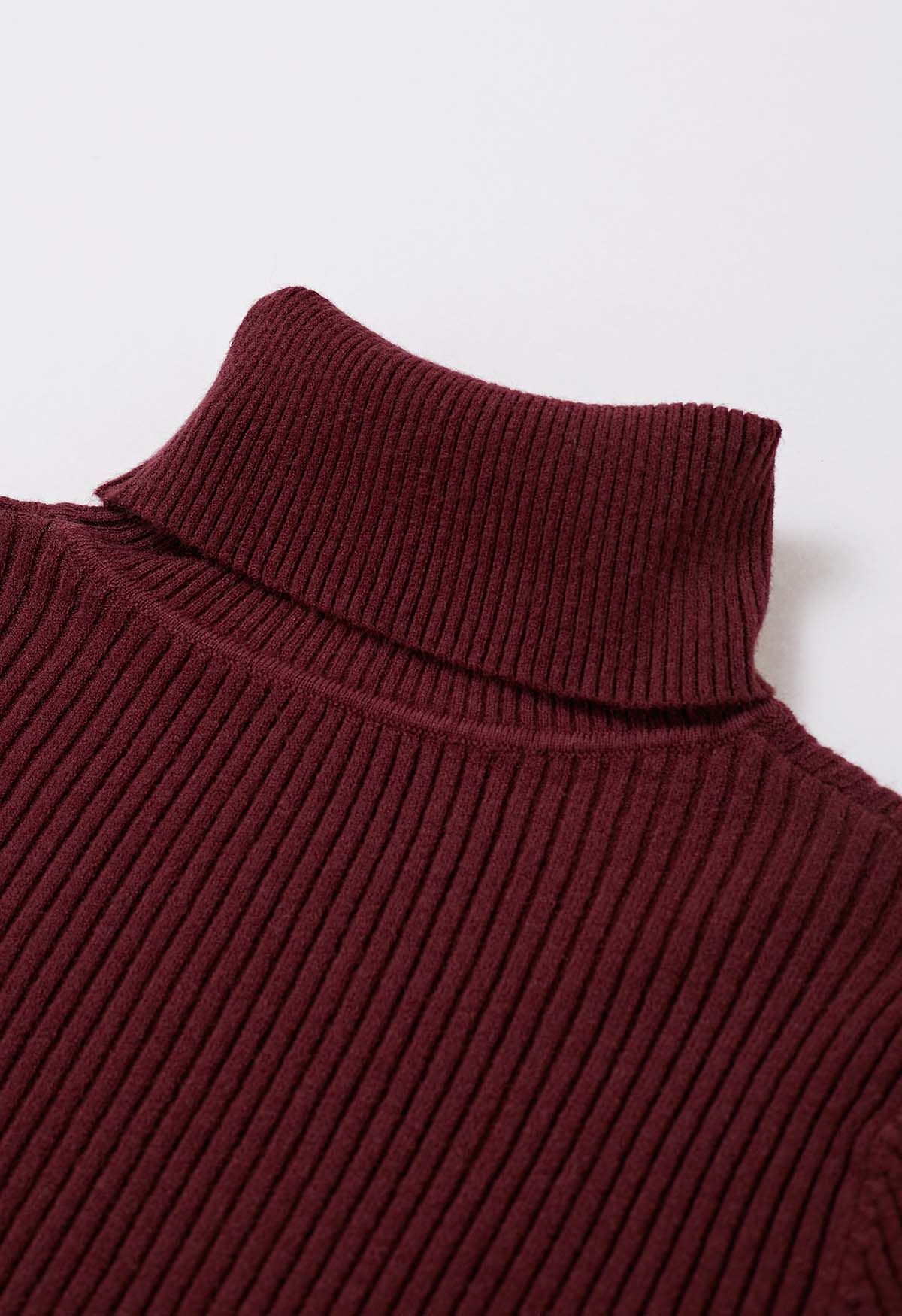 Turtleneck Ribbed Fitted Knit Top in Burgundy - Retro, Indie and Unique ...