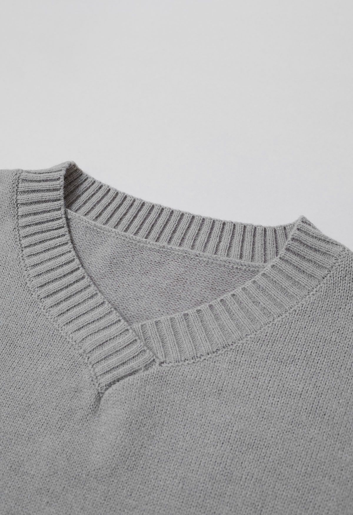 Dropped Shoulder Side Slit Slouchy Knit Sweater in Grey - Retro, Indie ...