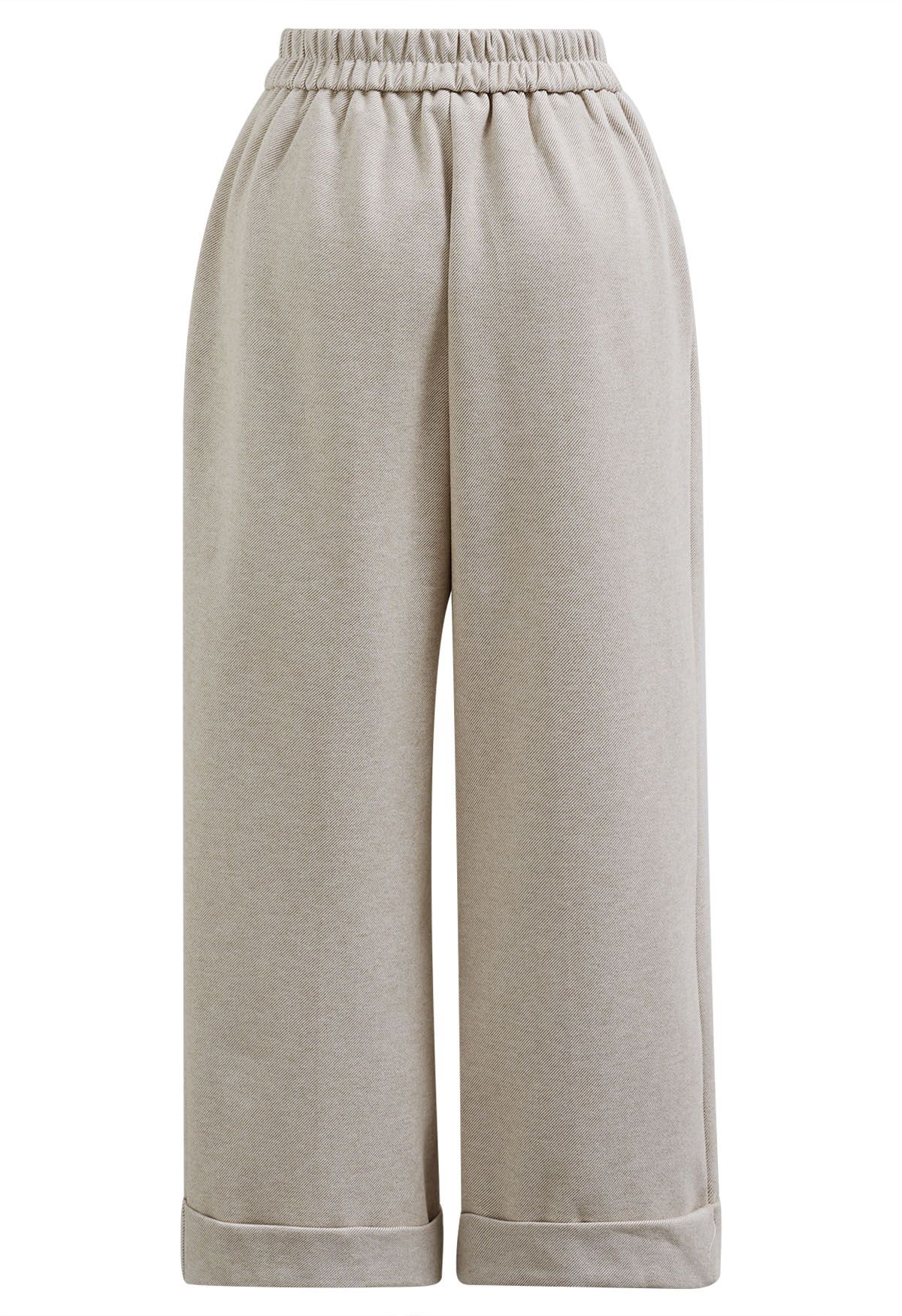 Comfy Chunky Straight-Leg Cuffed Pants in Ivory