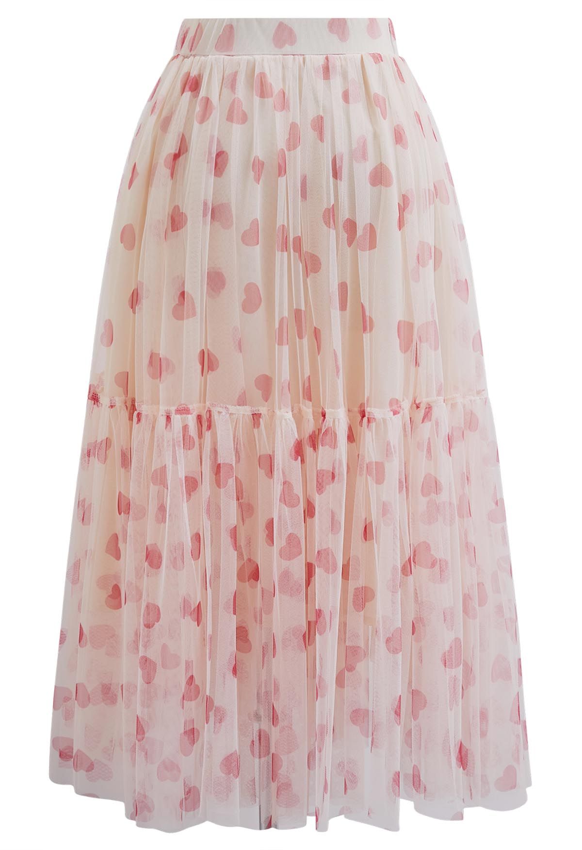 Can't Let Go Mesh Tulle Midi Skirt in Pink Heart - Retro, Indie and ...