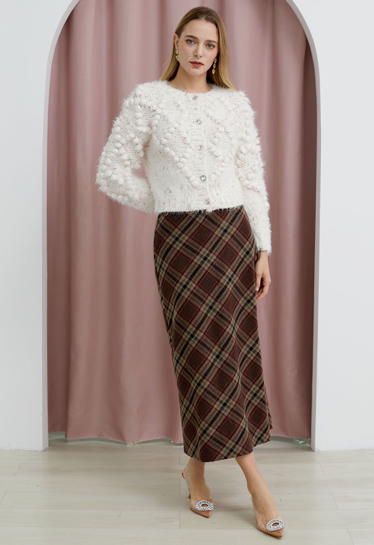 Maillard Style Plaid Wool-Blend Skirt