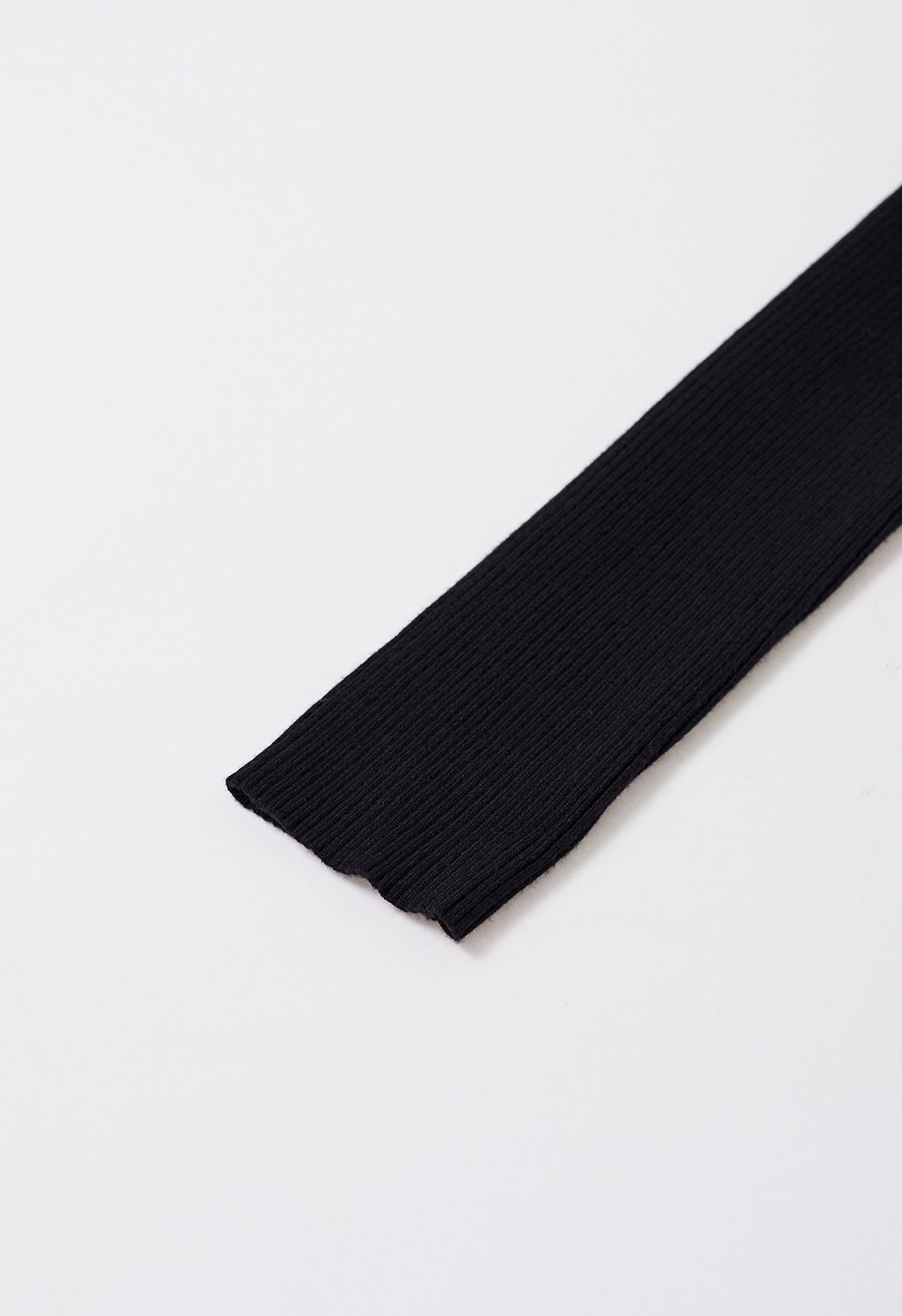 Turtleneck Mesh Inserted O-Ring Waist Knit Dress in Black