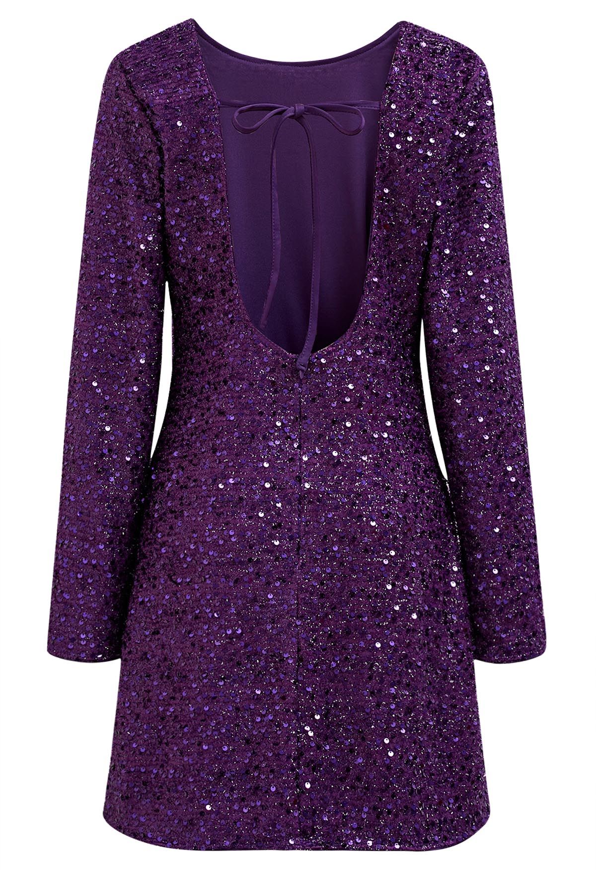 Sequin Cover Open Back Mini Dress in Purple