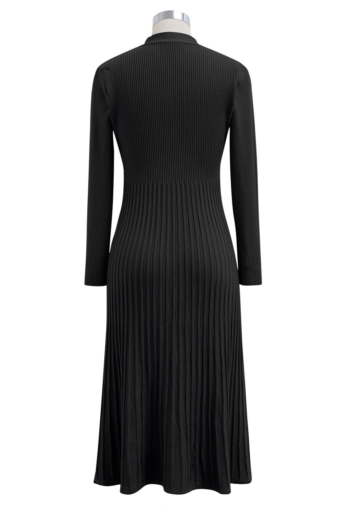 Button Detail Ribbed Knit Dress in Black - Retro, Indie and Unique Fashion