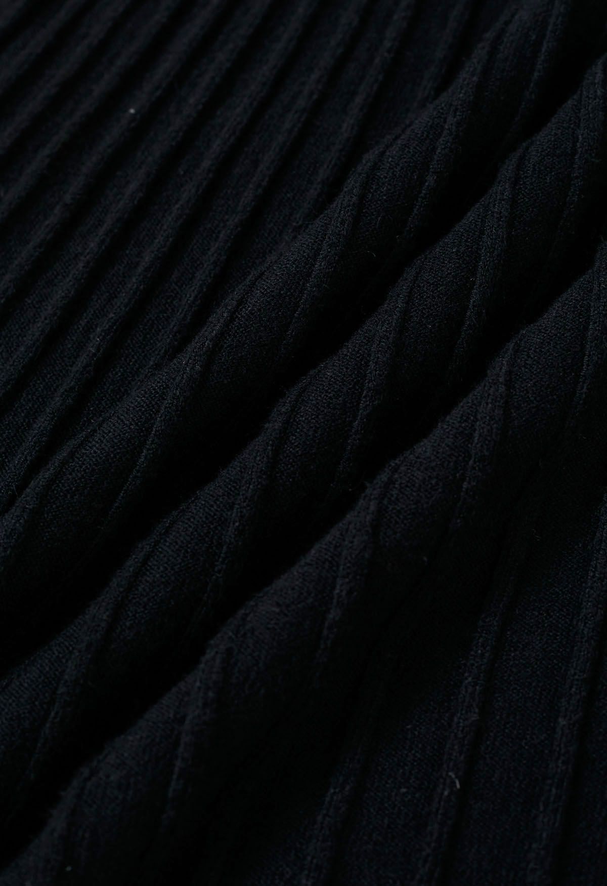 Button Detail Ribbed Knit Dress in Black - Retro, Indie and Unique Fashion