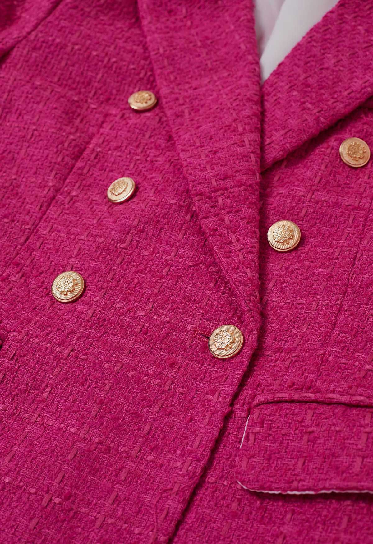 Check Tweed Double-Breasted Blazer in Hot Pink - Retro, Indie and ...