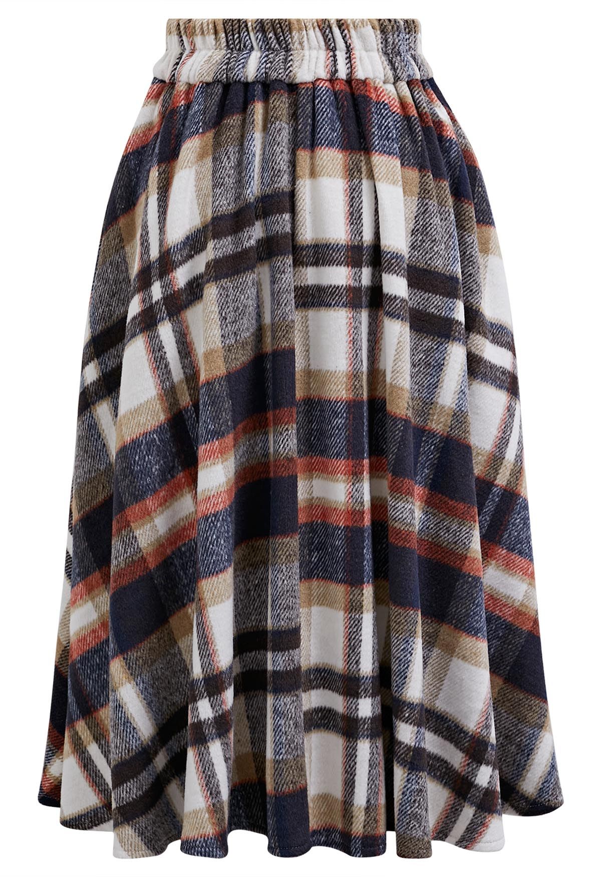Multicolor Check Print Wool-Blend A-Line Skirt in Grey - Retro, Indie ...