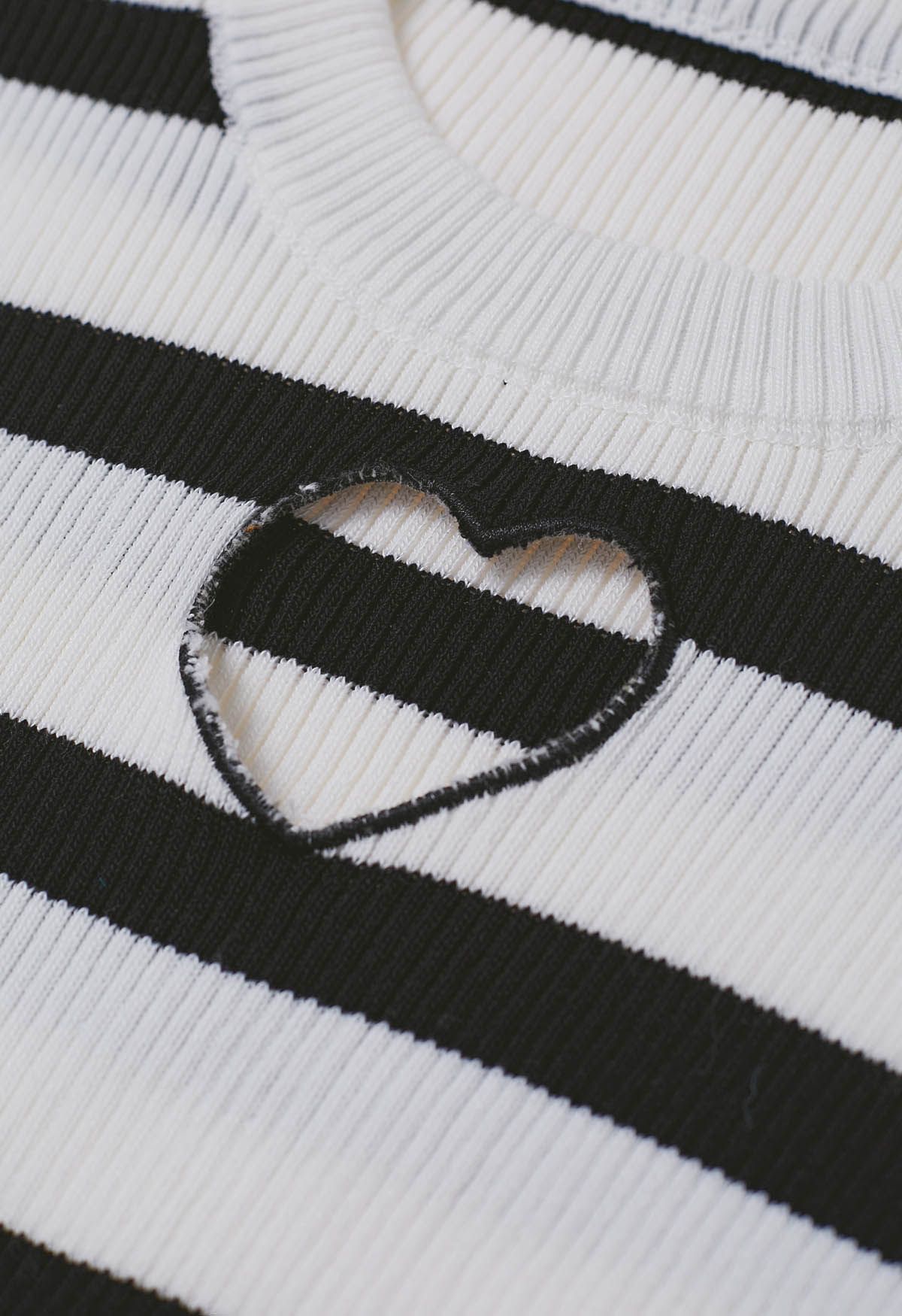 Heart Cut Out Stripe Knit Top in Black - Retro, Indie and Unique Fashion