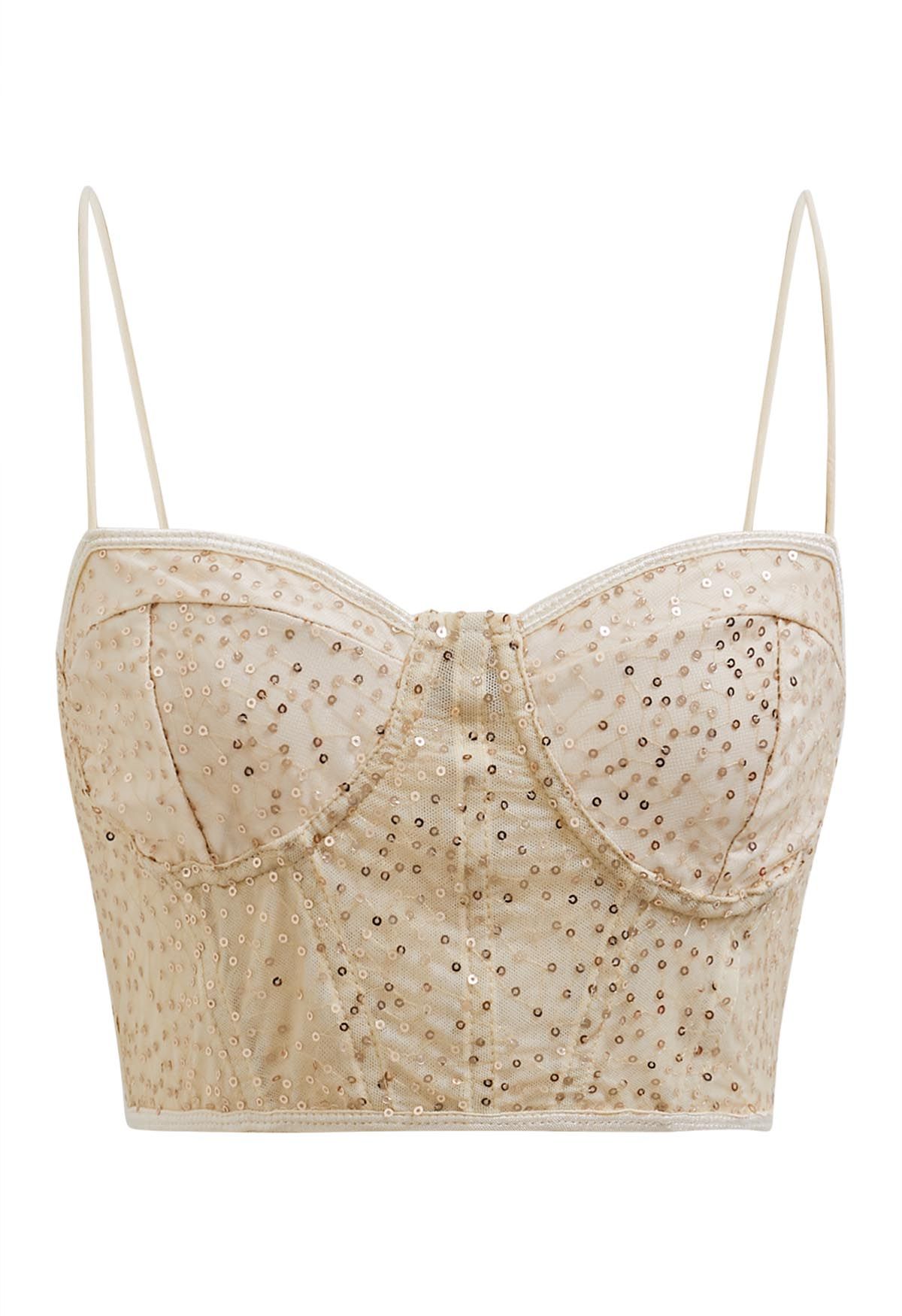 Sequin Embroidered Corset Bustier Top in Cream - Retro, Indie and