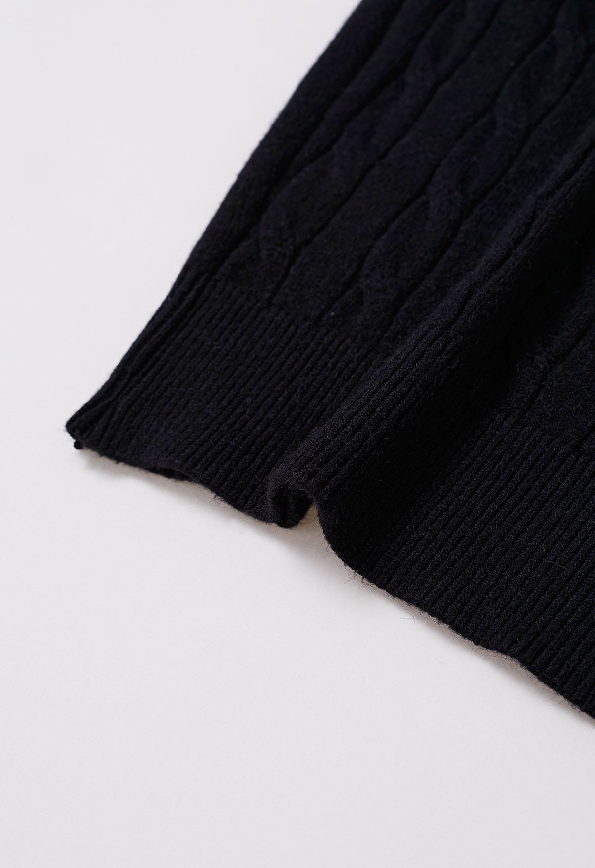 Soft Fuzzy Turtleneck Cable Knit Sweater in Black