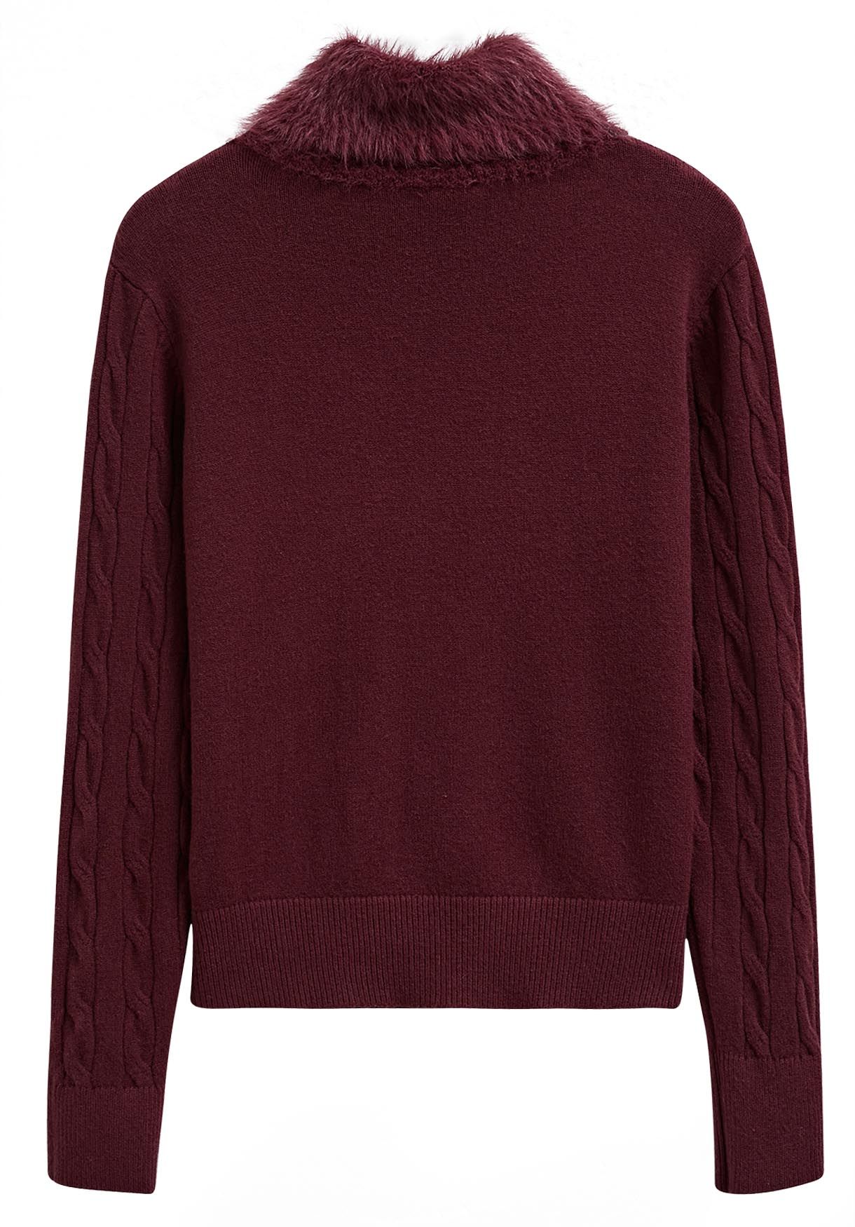 Soft Fuzzy Turtleneck Cable Knit Sweater in Burgundy - Retro, Indie and ...
