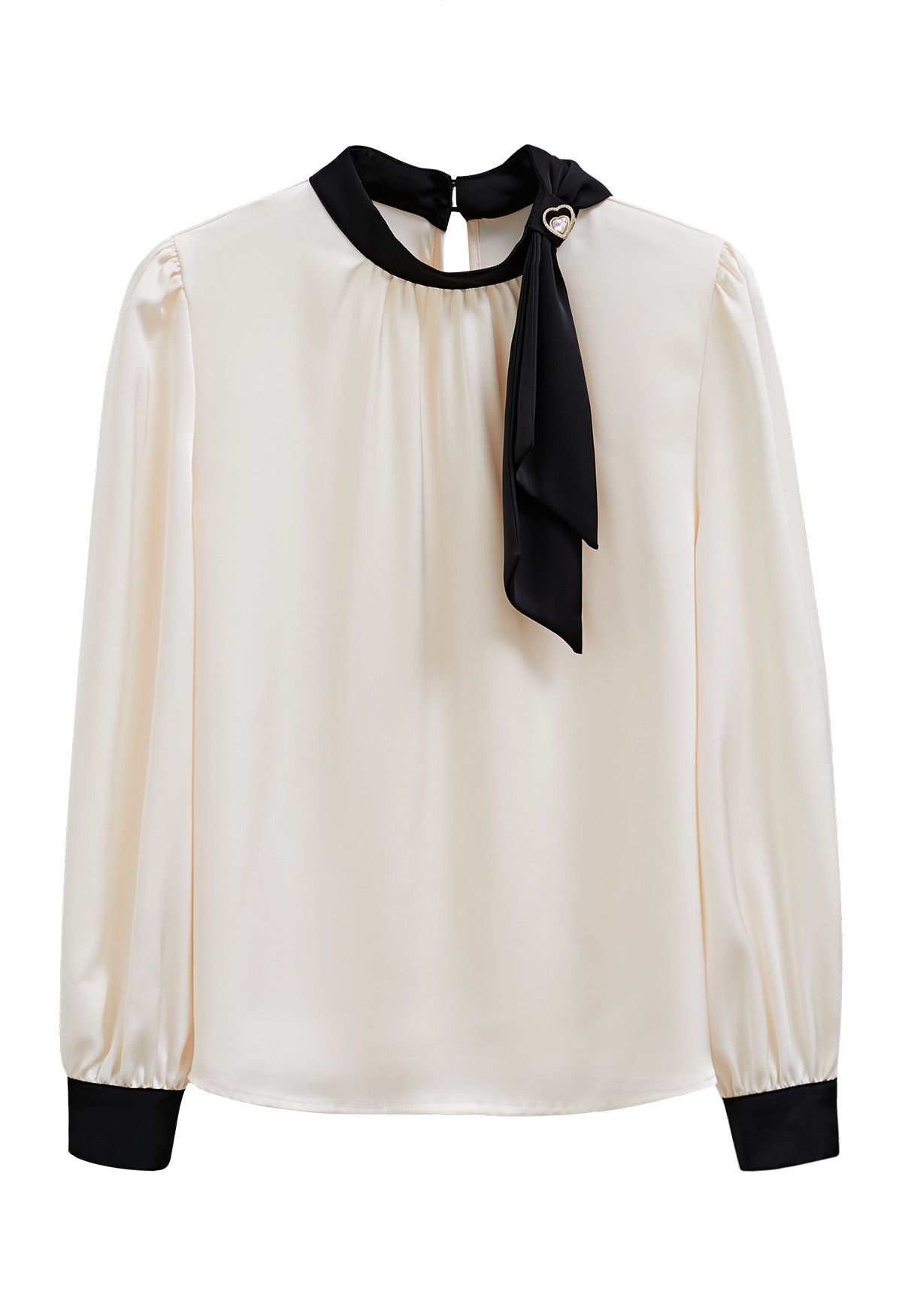 Contrast Ribbon Embellished Satin Top in Ivory - Retro, Indie and ...