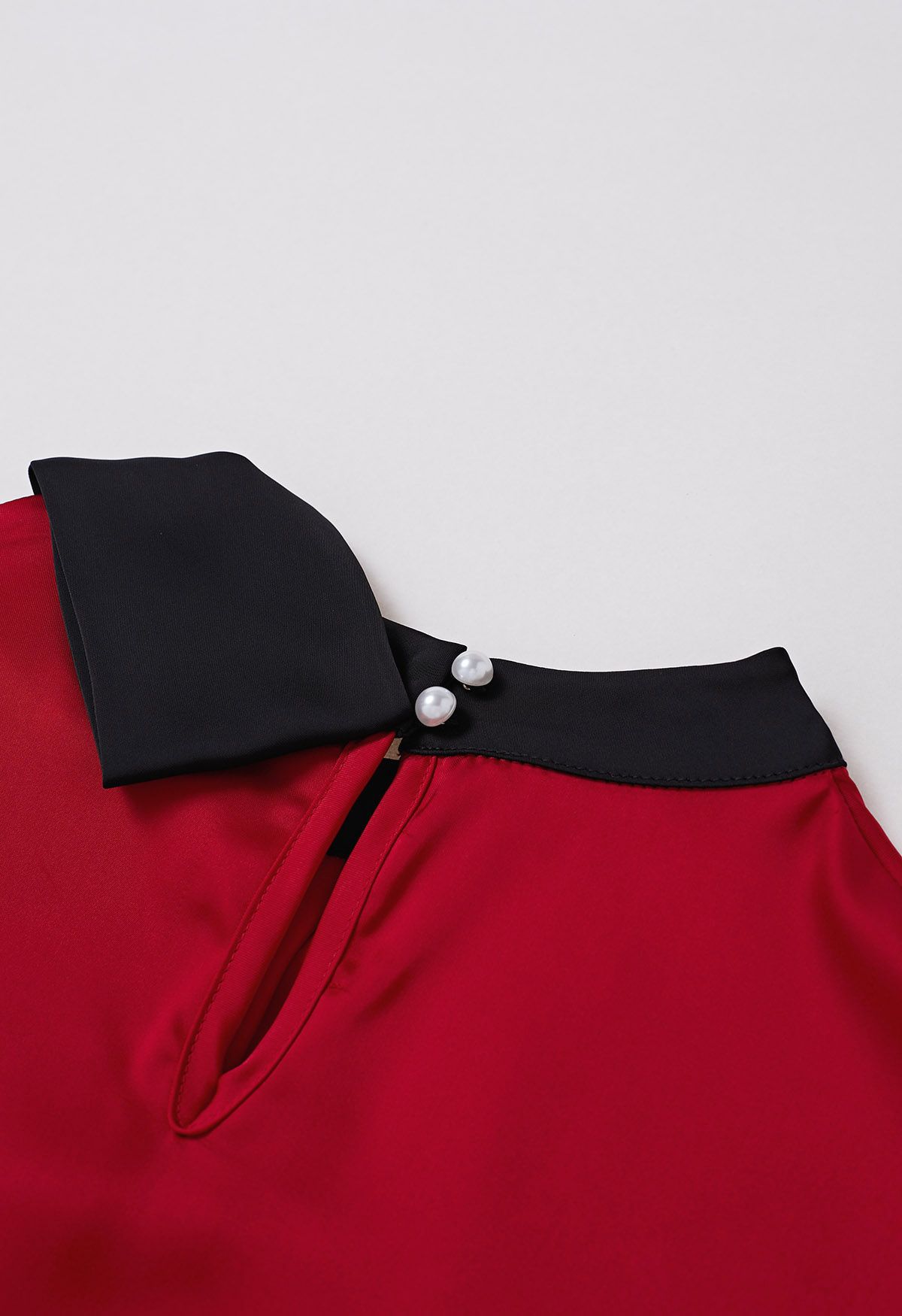 Contrast Ribbon Embellished Satin Top in Red