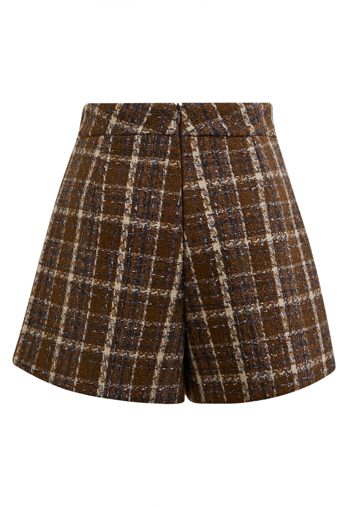 Decorative Buttons Flap Skorts in Brown Tweed - Retro, Indie and Unique ...