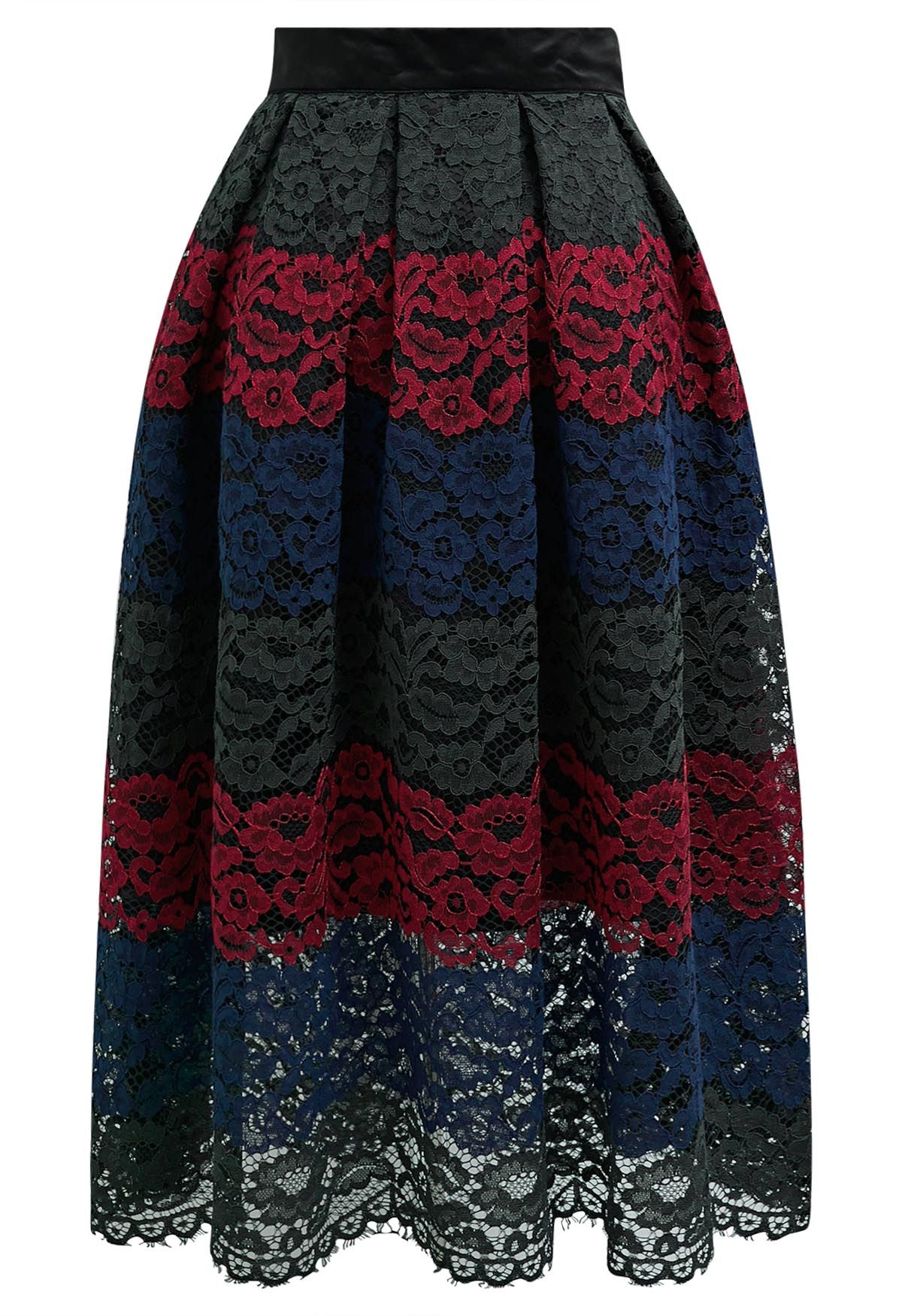 Festive Color Blocked Full Lace Midi Skirt