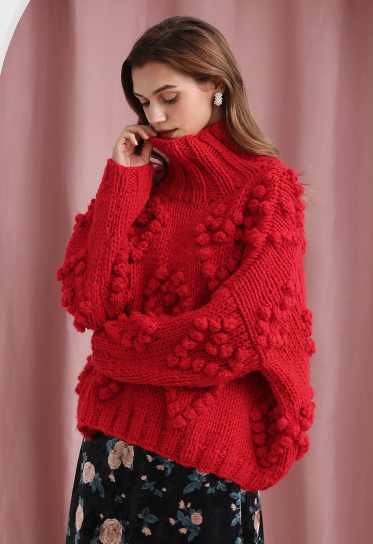 Knit Your Love Turtleneck Sweater in Red