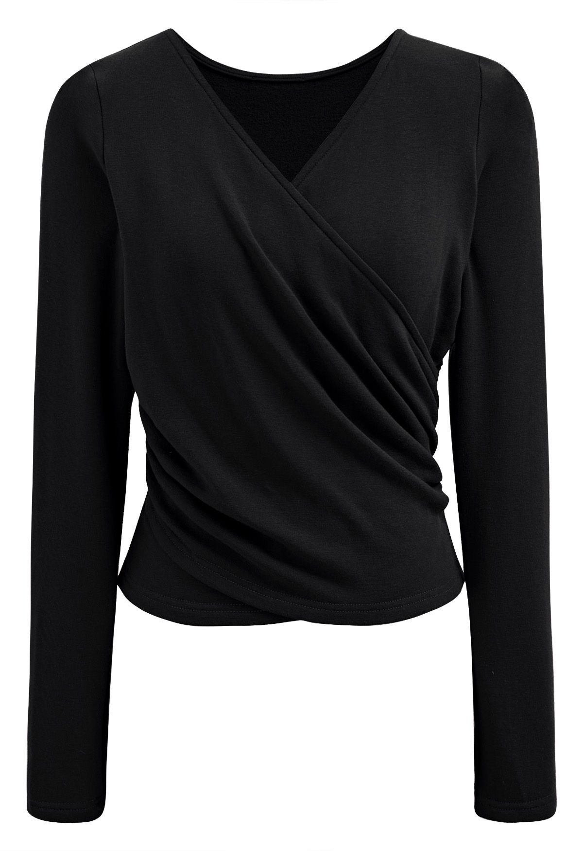 Cross V-Neck Long Sleeves Top in Black - Retro, Indie and Unique Fashion