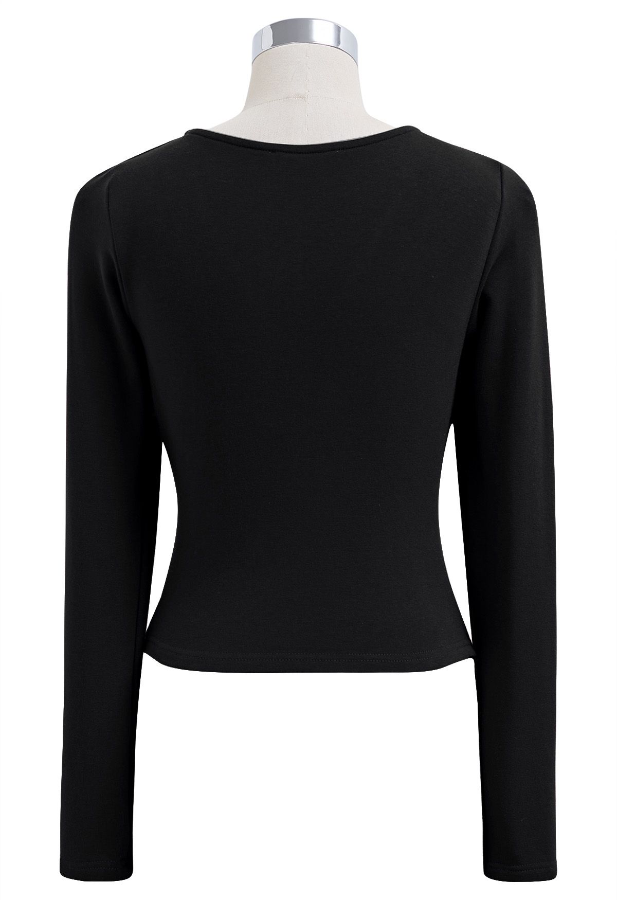 Cross V-Neck Long Sleeves Top in Black - Retro, Indie and Unique Fashion