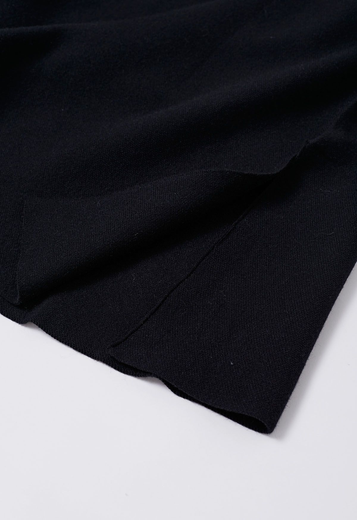 Faux Fur Sleeve Split Hem Knit Poncho in Black