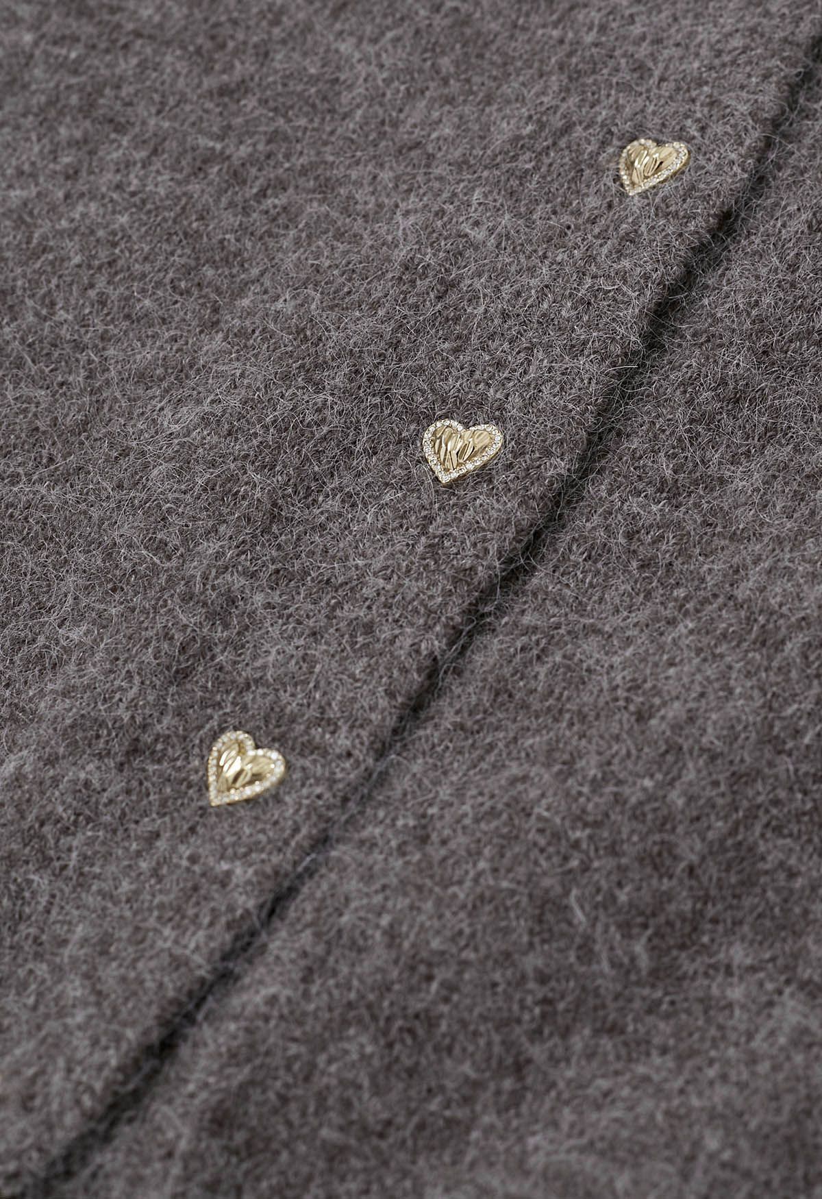 Embroidered Eyelet Bowknot Heart Button Fuzzy Knit Cardigan in Grey