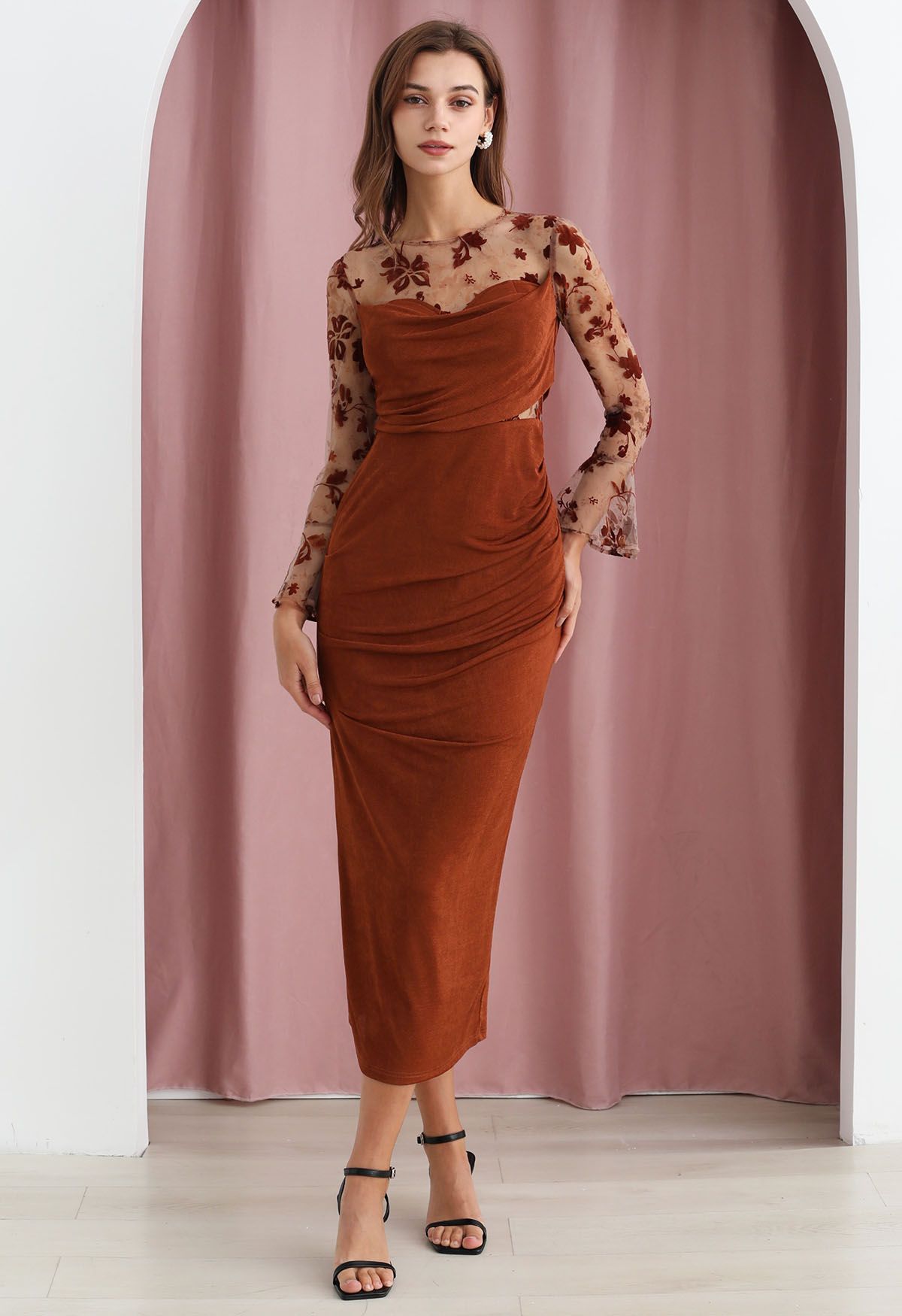 SHEIN PETITE Embroidery Split Thigh Bardot Prom Dress