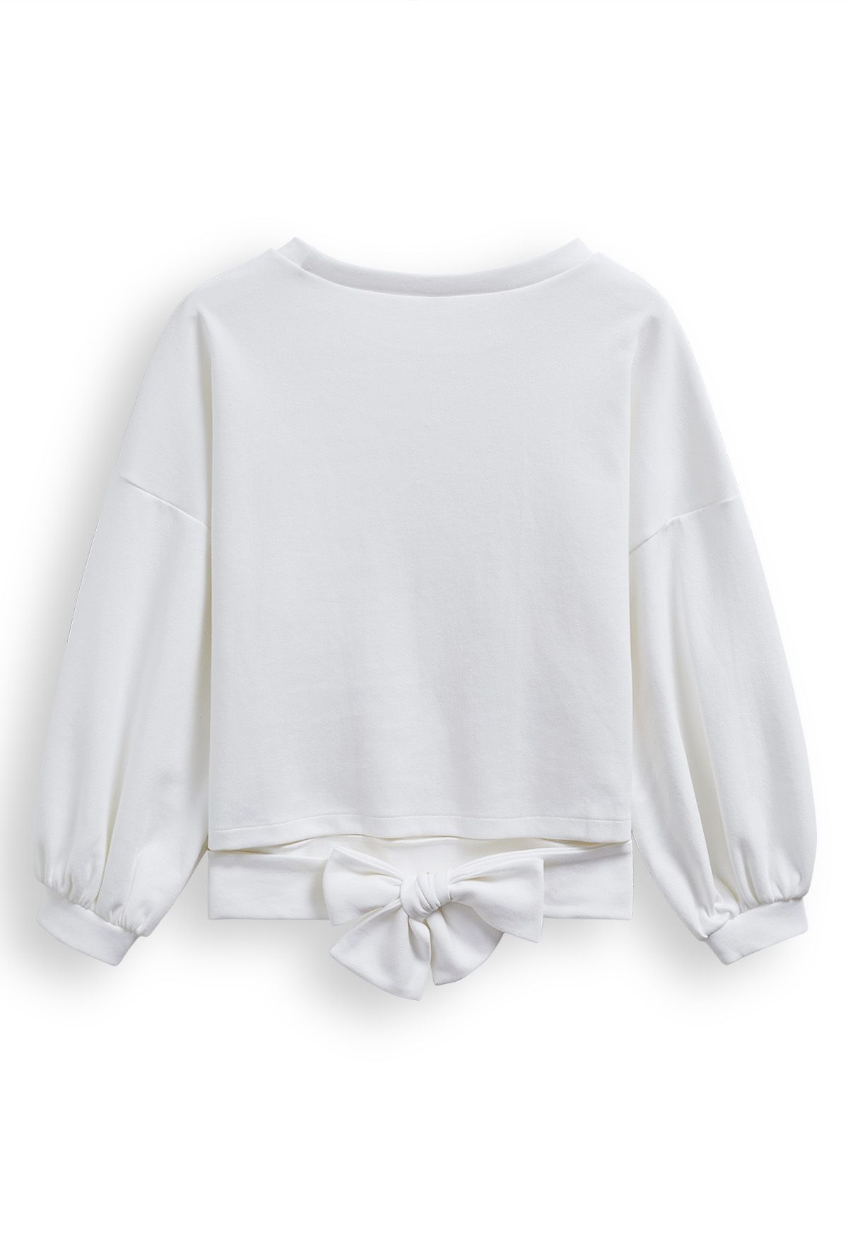 Bowknot Back Cotton Sweatshirt in White