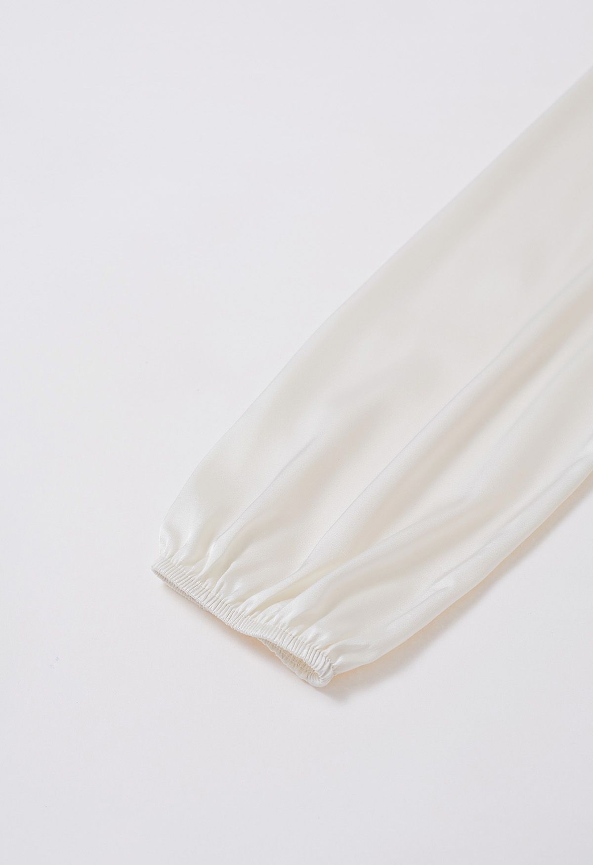 Bowknot Shirred Waist Satin Midi Dress in Ivory
