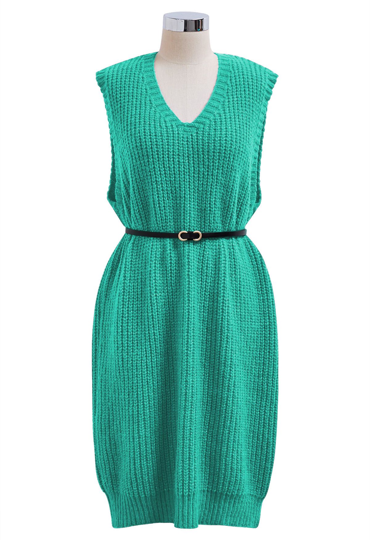 Effortless V-Neck Sleeveless Knit Dress and Longline Cardigan Set in Turquoise