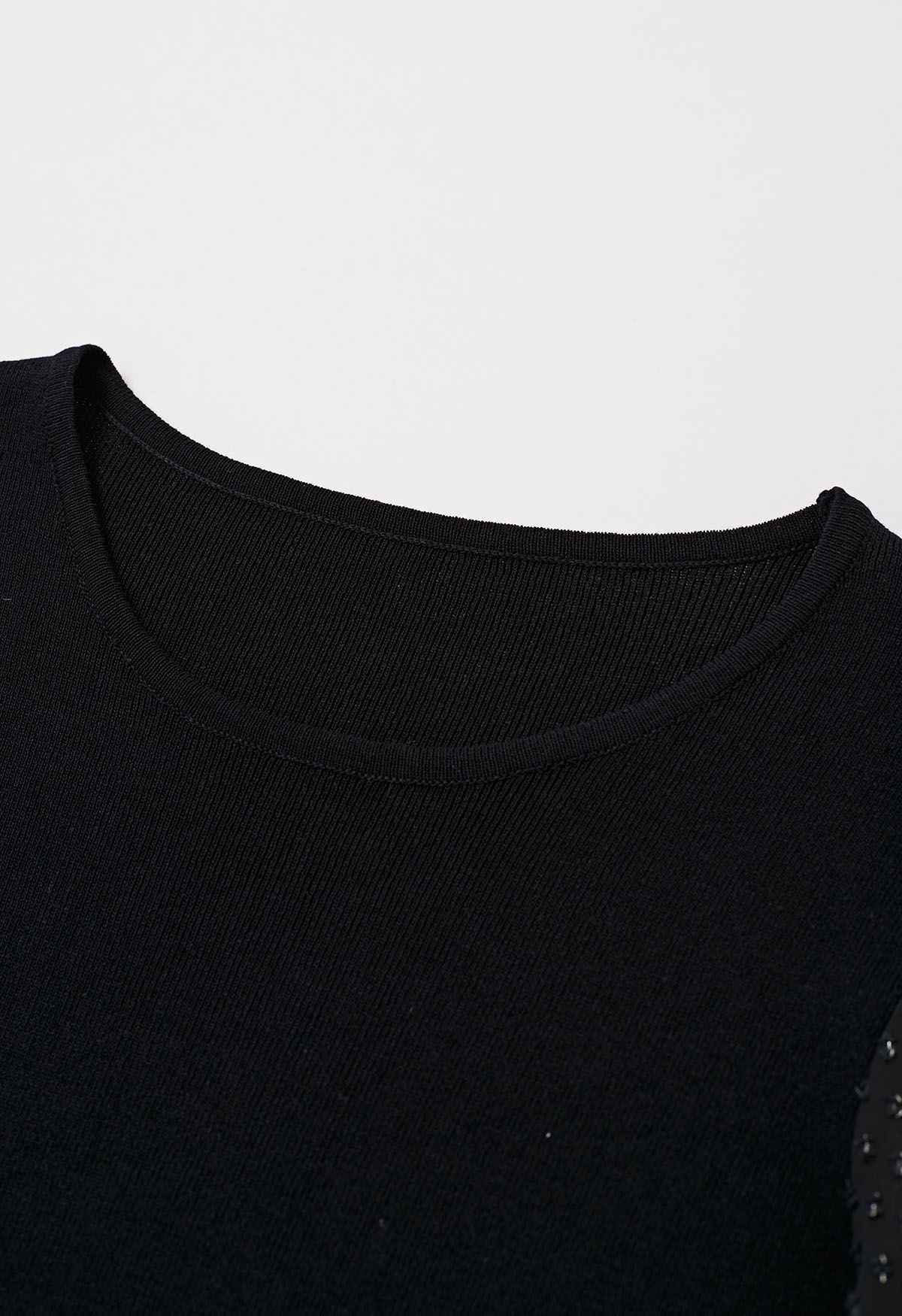 Flock Dot Sleeves Spliced Knit Top in Black - Retro, Indie and Unique ...