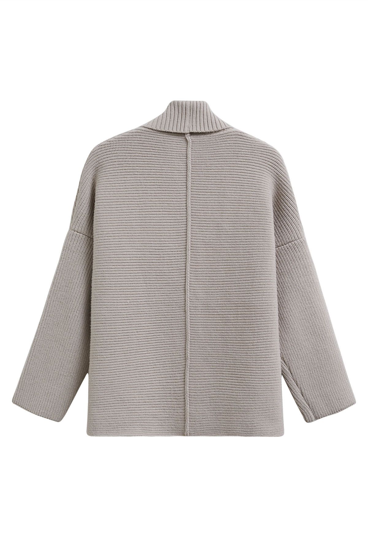 Shawl Collar Ribbed Knit Cardigan in Taupe