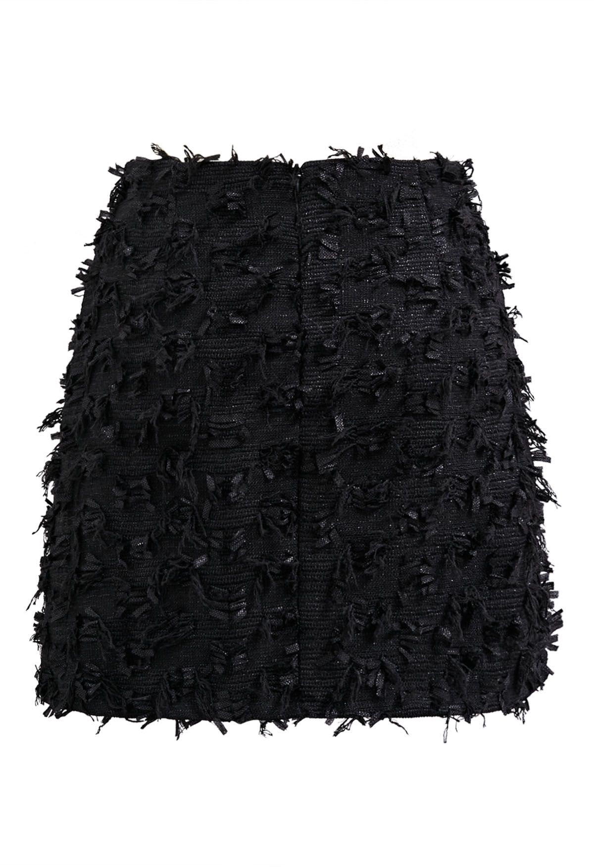 Adorable Fringe Tweed Mini Bud Skirt in Black - Retro, Indie and Unique ...