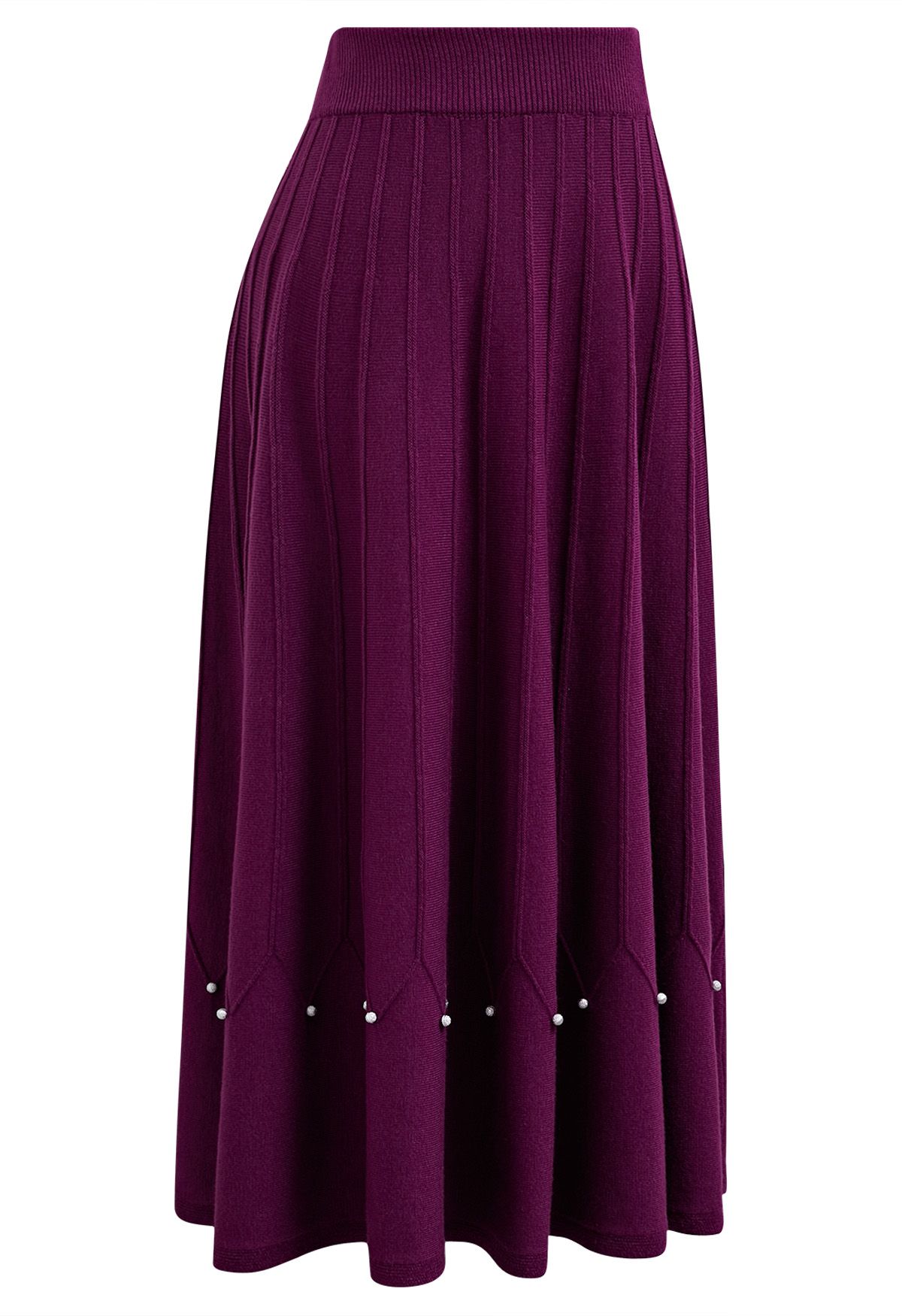 Silver Bead Embellished Seam Knit Midi Skirt in Purple - Retro, Indie ...