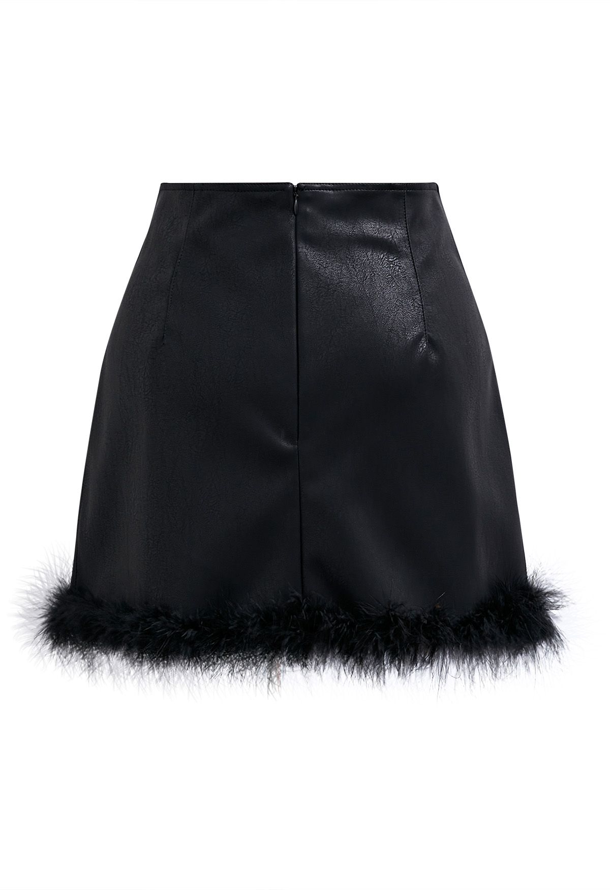 Feather Hem Faux Leather Mini Skirt in Black - Retro, Indie and Unique ...