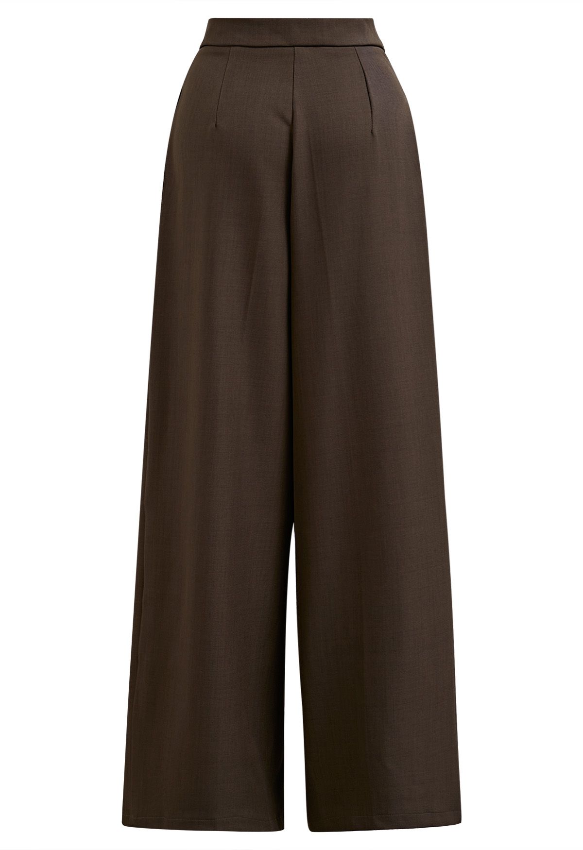 Fixed Belted Side Pockets Straight-Leg Pants in Brown