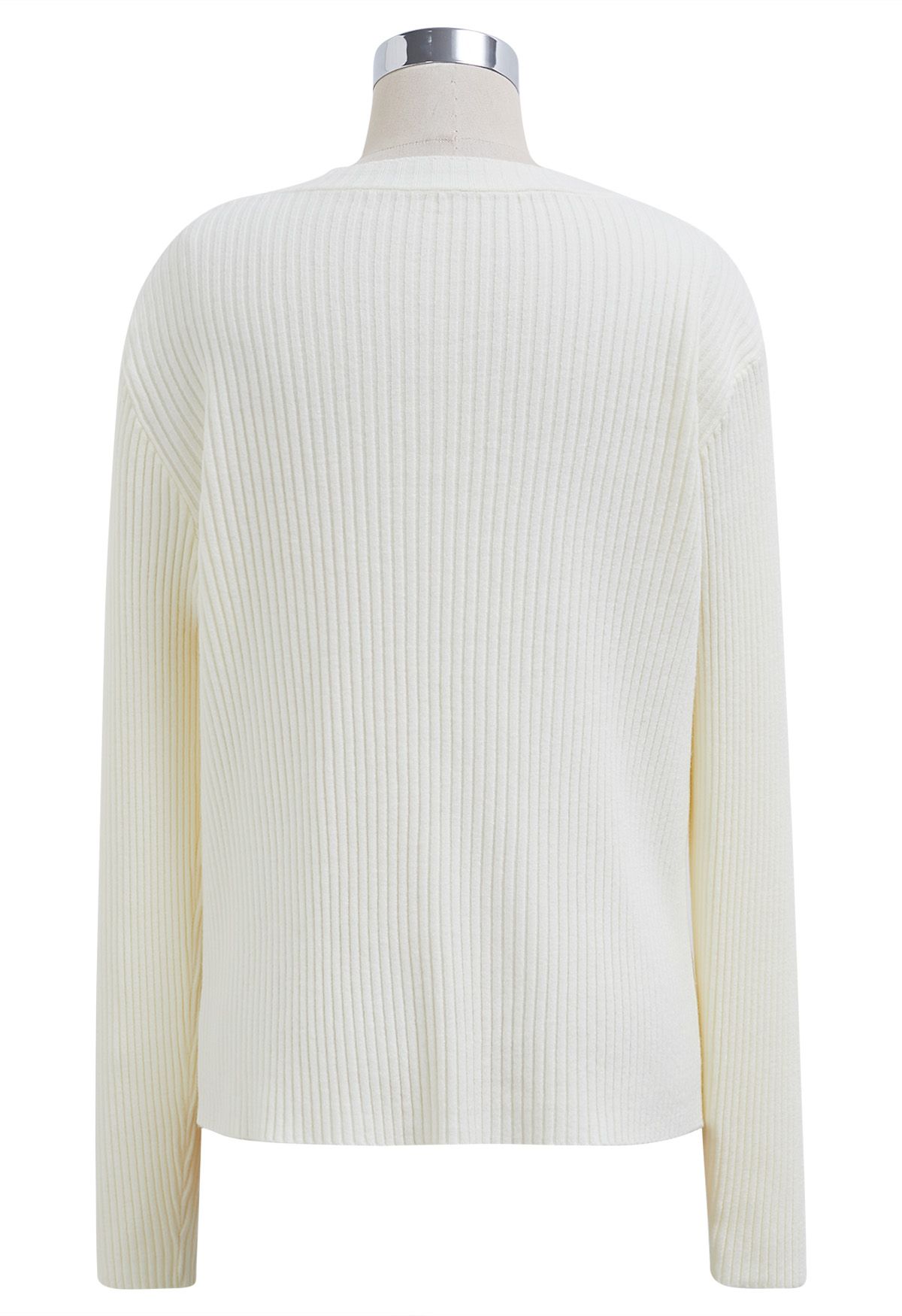 Versatile Button Front Ribbed Knit Top in Ivory