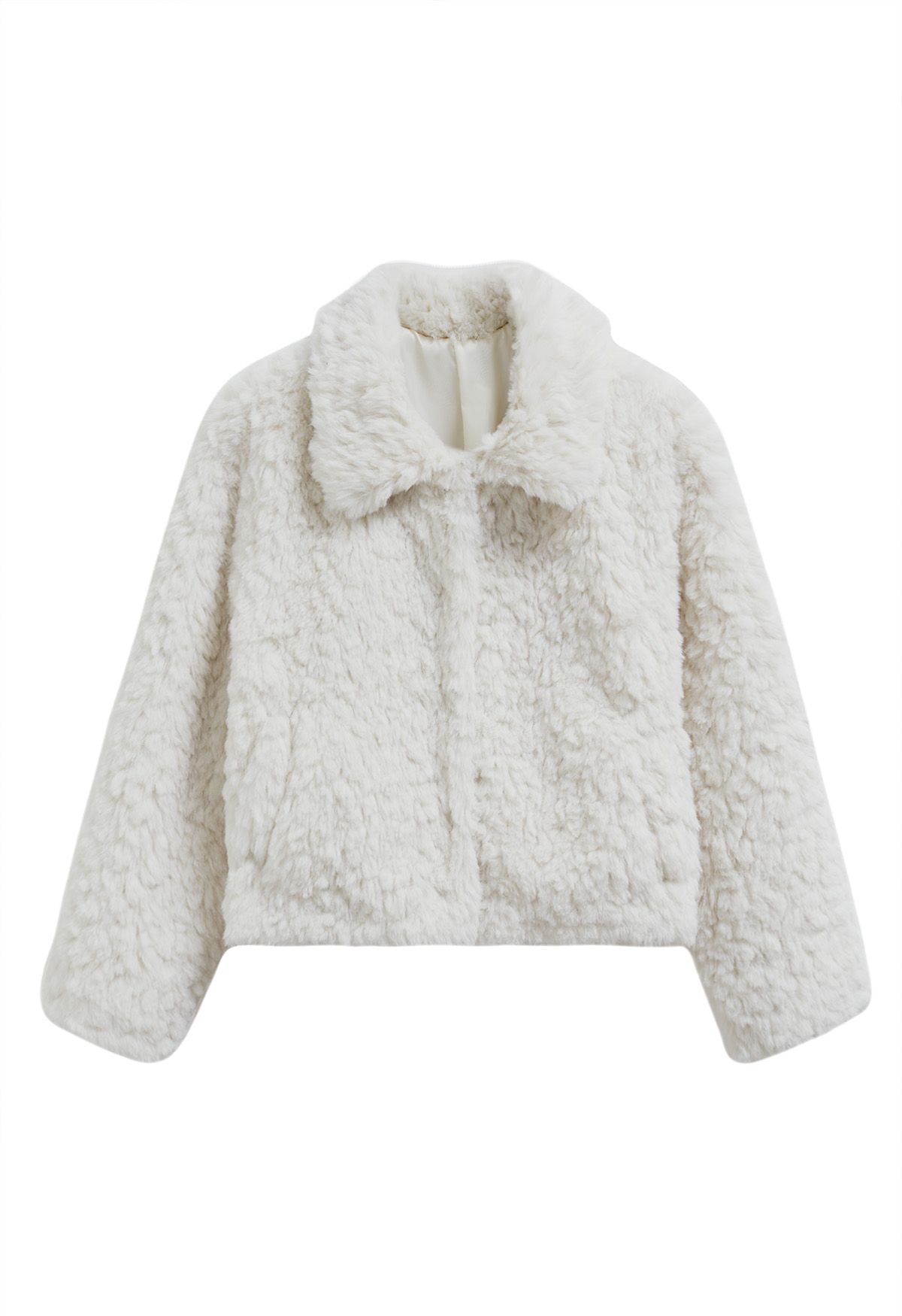 Faux Fur Collared Crop Coat in White