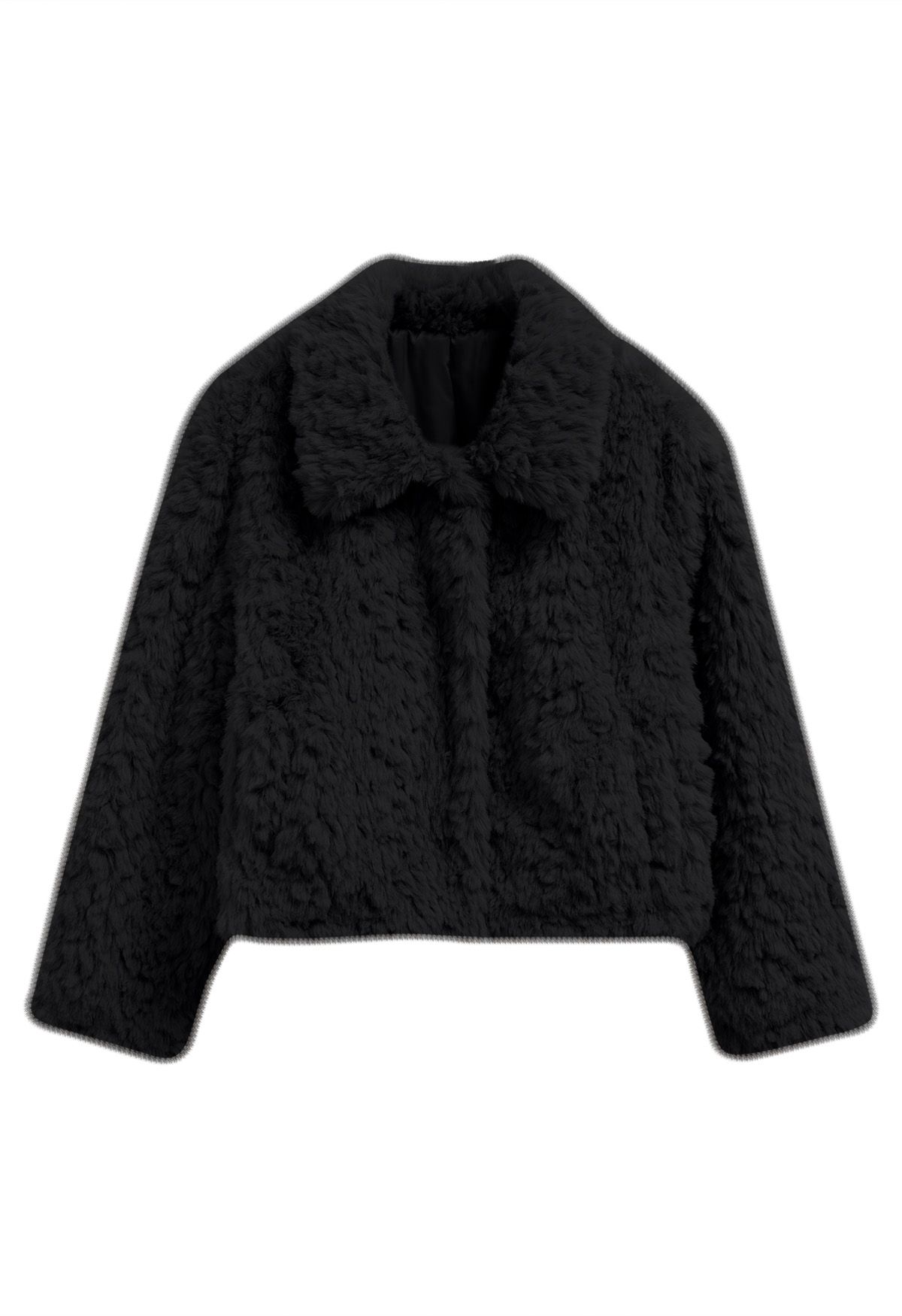 Faux Fur Collared Crop Coat in Black