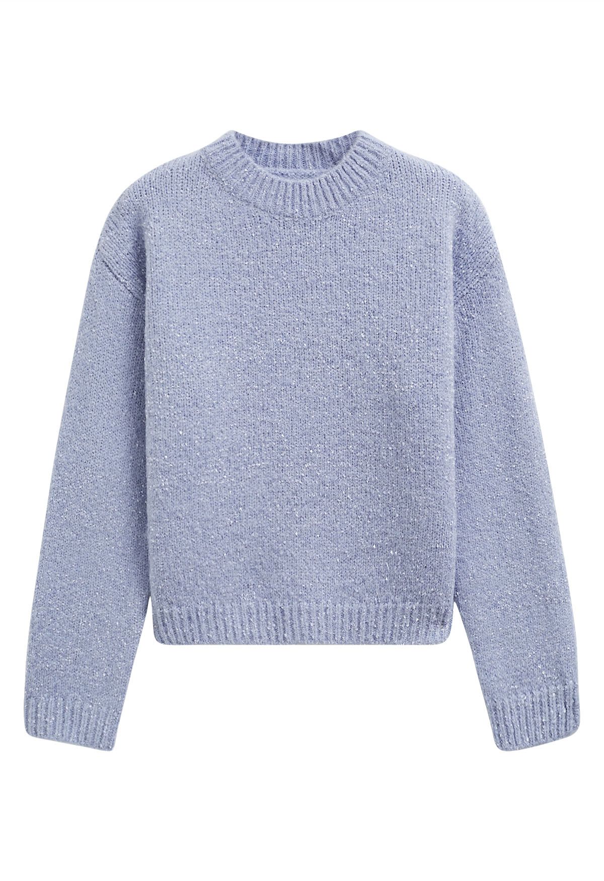 Drop Shoulder Rib Edge Knit Sweater in Blue