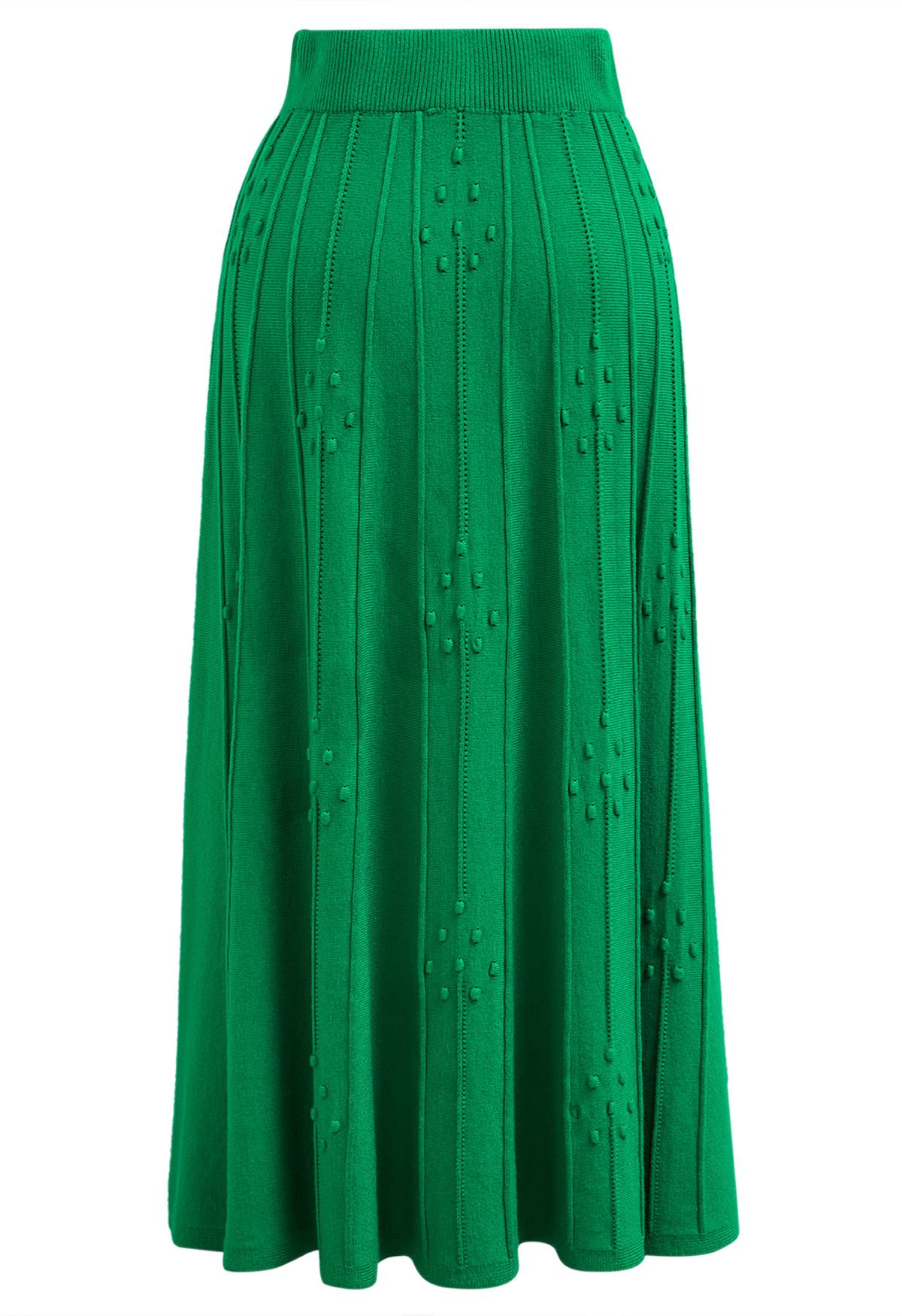 Embossed Dots Seam Knit Midi Skirt in Green