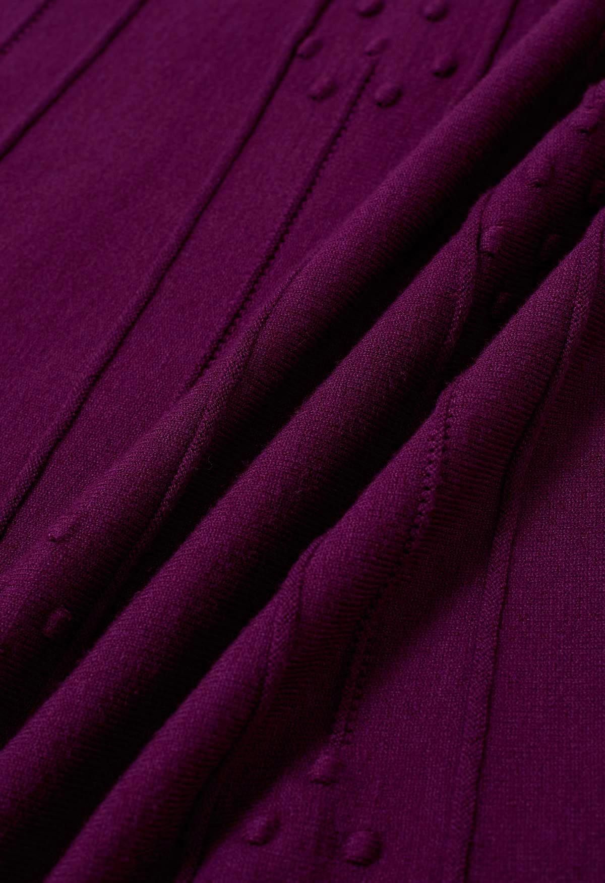 Embossed Dots Seam Knit Midi Skirt in Purple