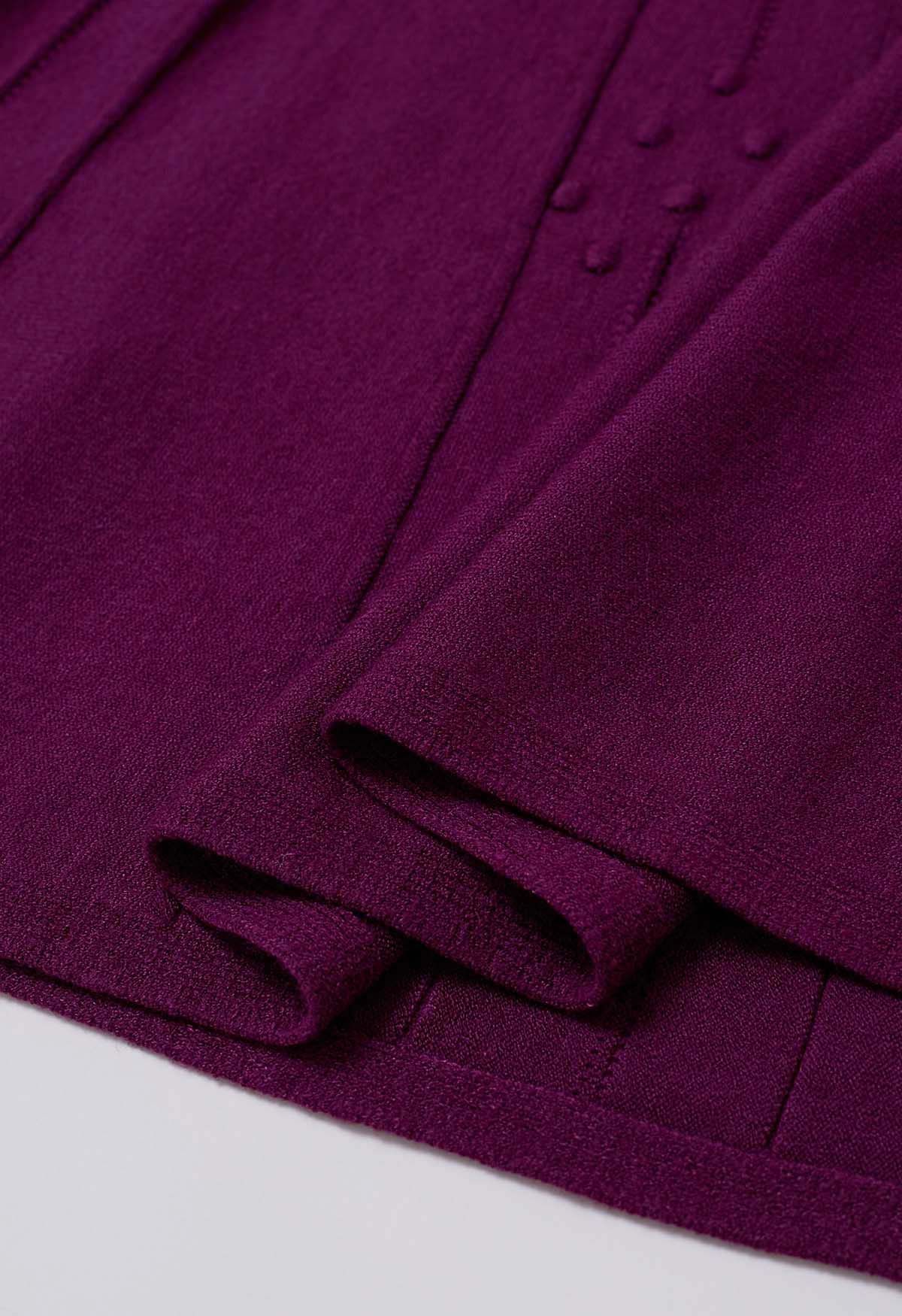 Embossed Dots Seam Knit Midi Skirt in Purple