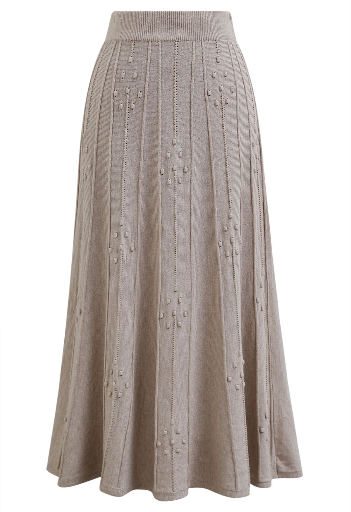 Embossed Dots Seam Knit Midi Skirt in Linen