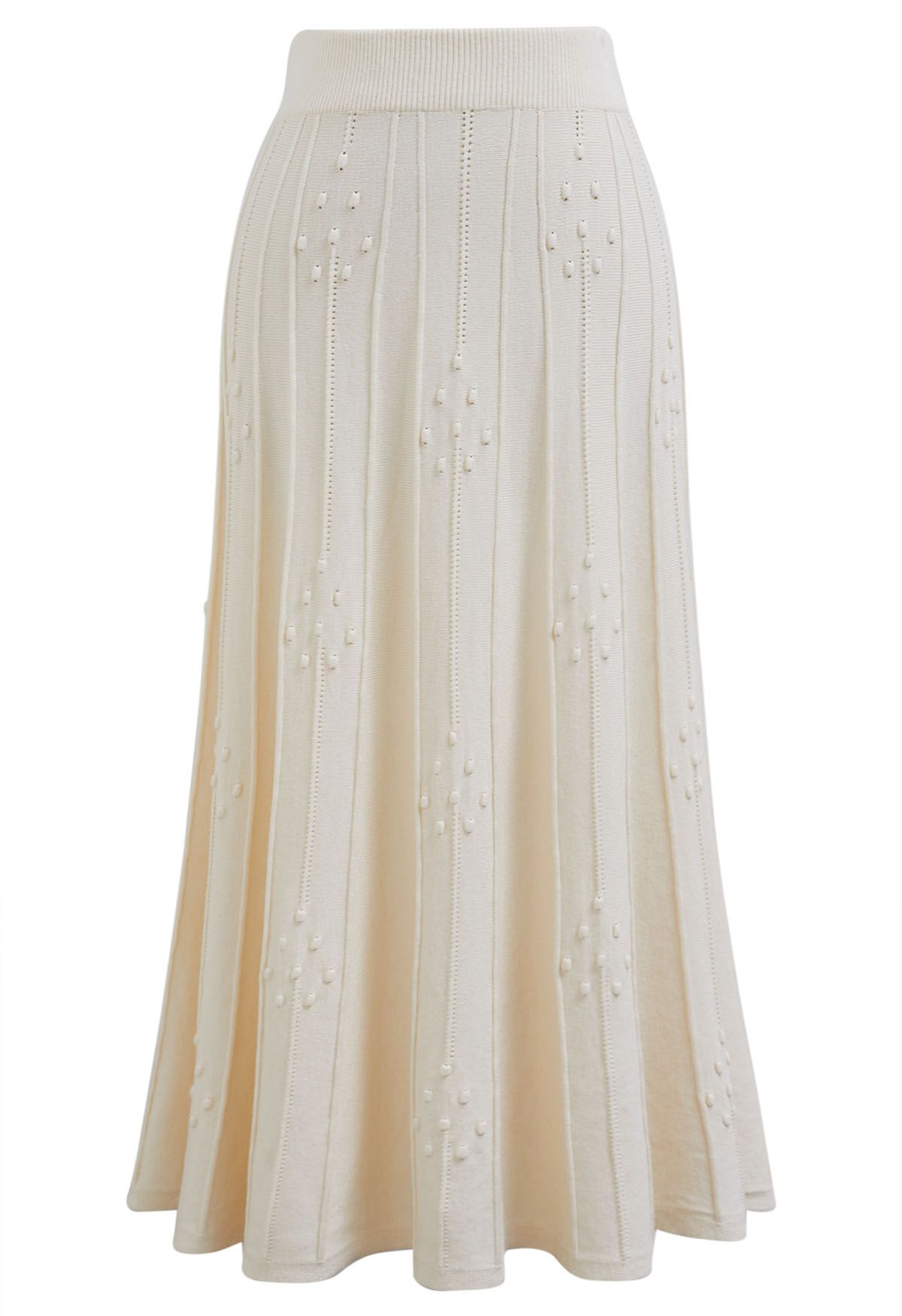 Embossed Dots Seam Knit Midi Skirt in Cream