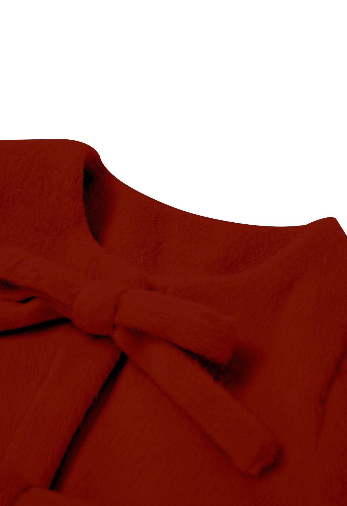 Collarless Bowknot Fuzzy Coat in Red