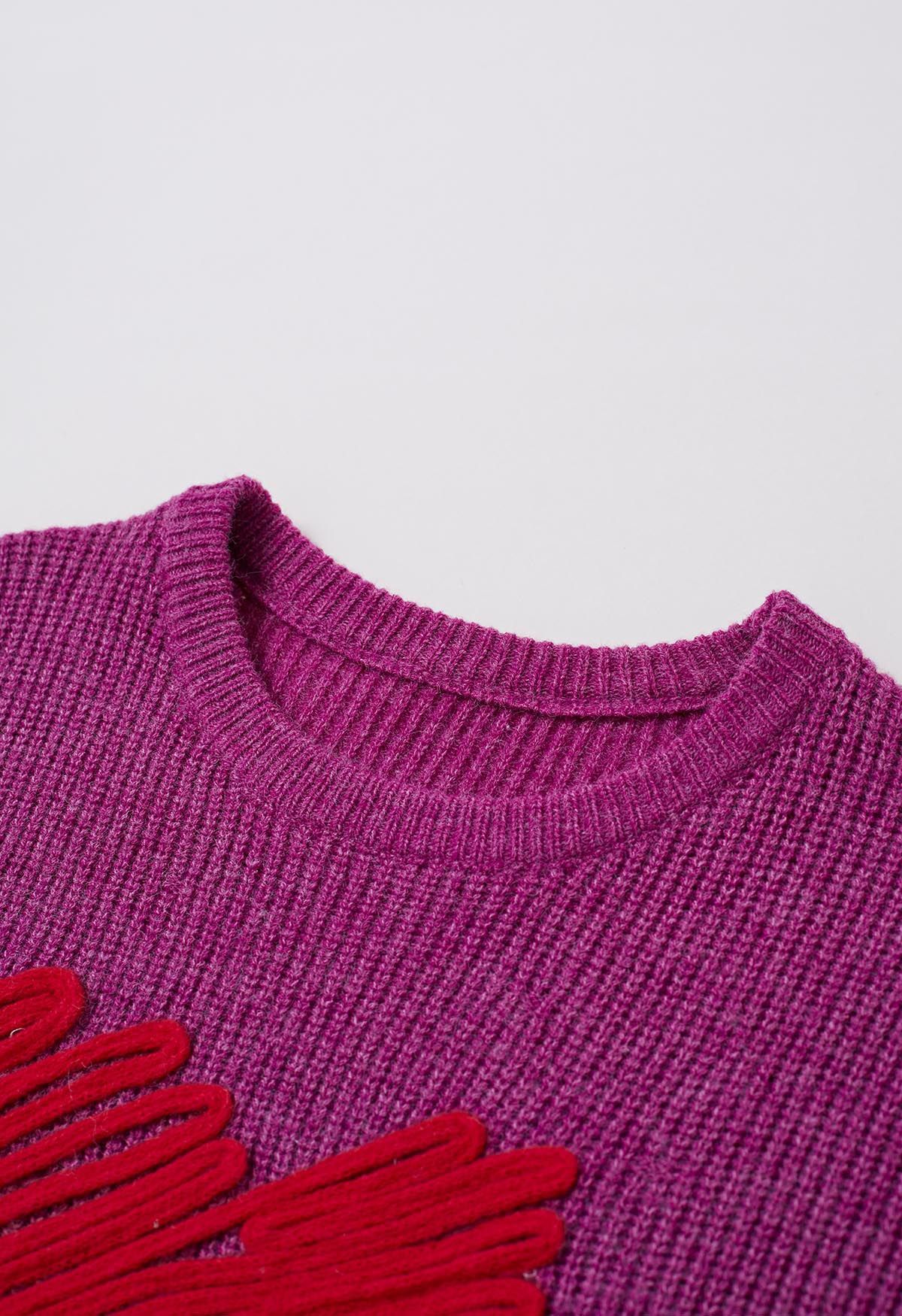 Doodle Heart Pattern Knit Sweater