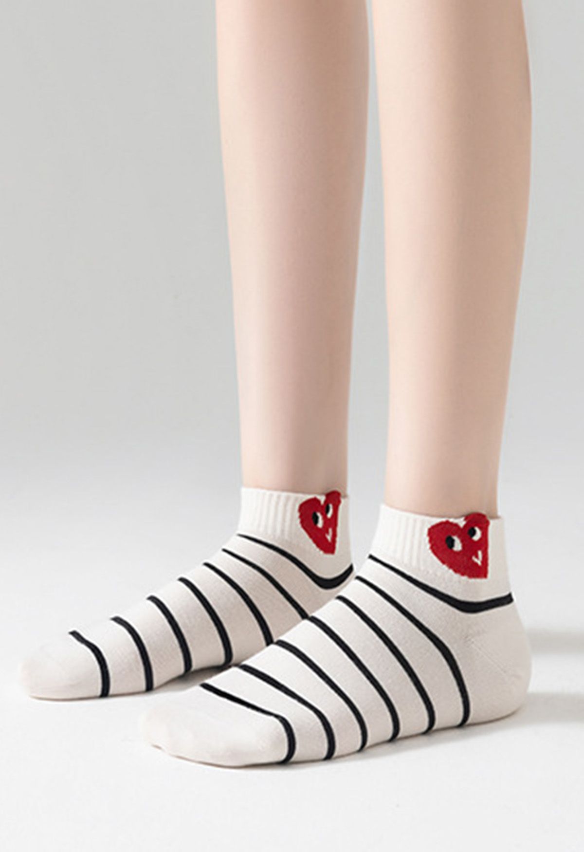 Striped Red Heart Cotton Ankle Socks